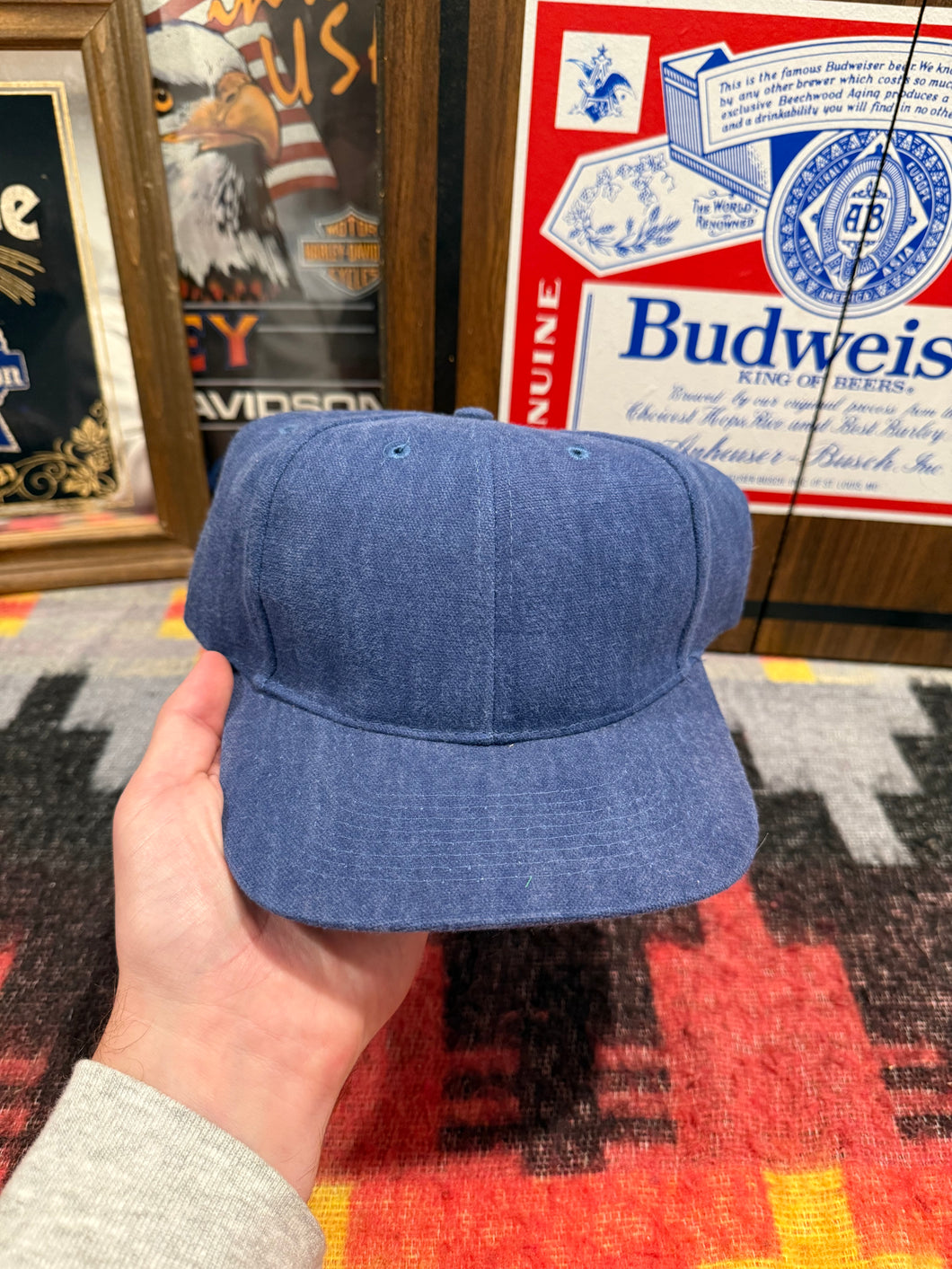 Vintage Blank Denim Strapback Hat