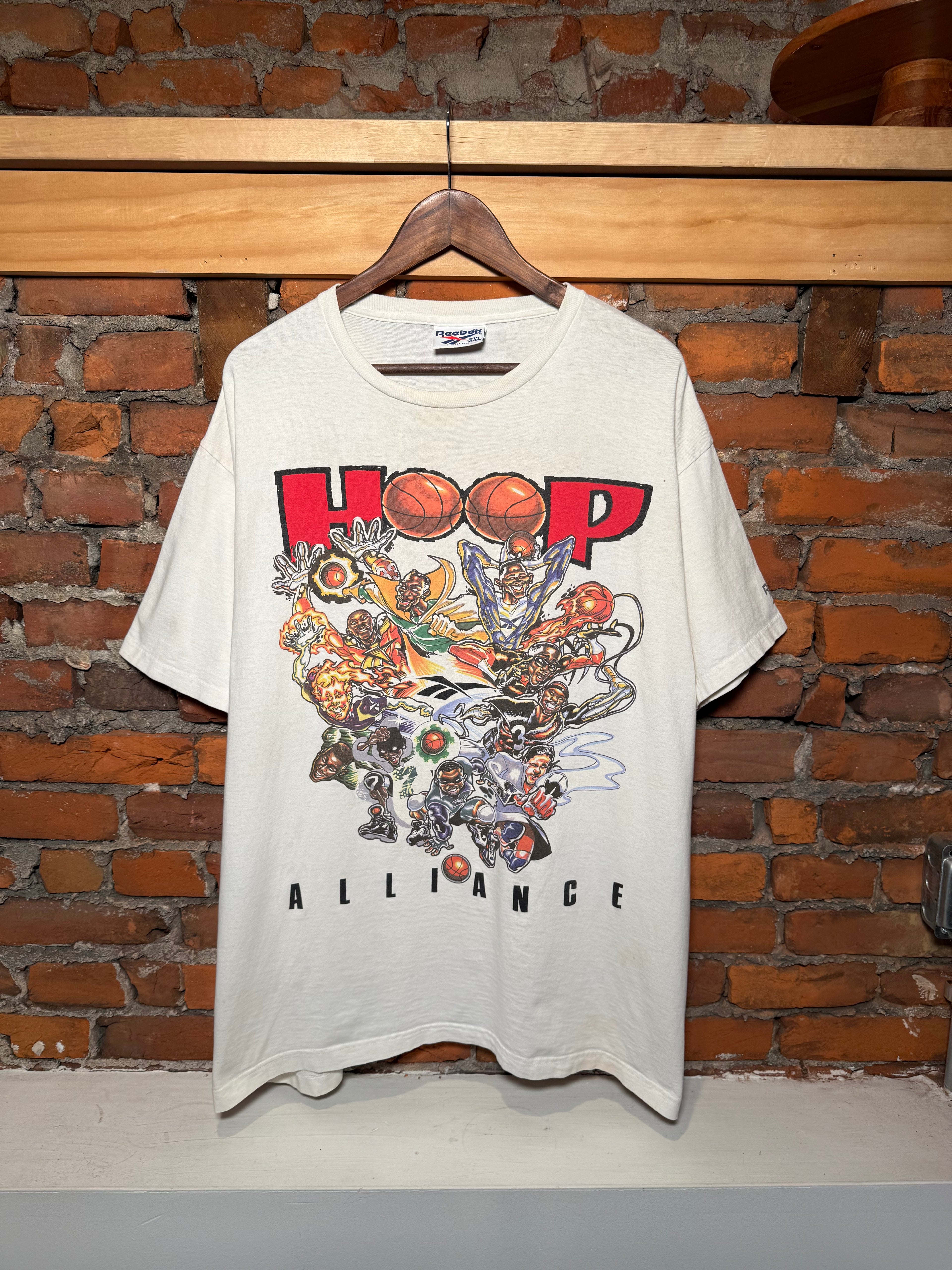 Vintage 90s Distressed Hoop Alliance Reebok T-Shirt (2XL)