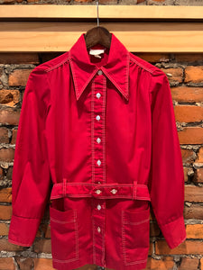 Vintage 70s Red Button Up Shirt With Belt (WM)