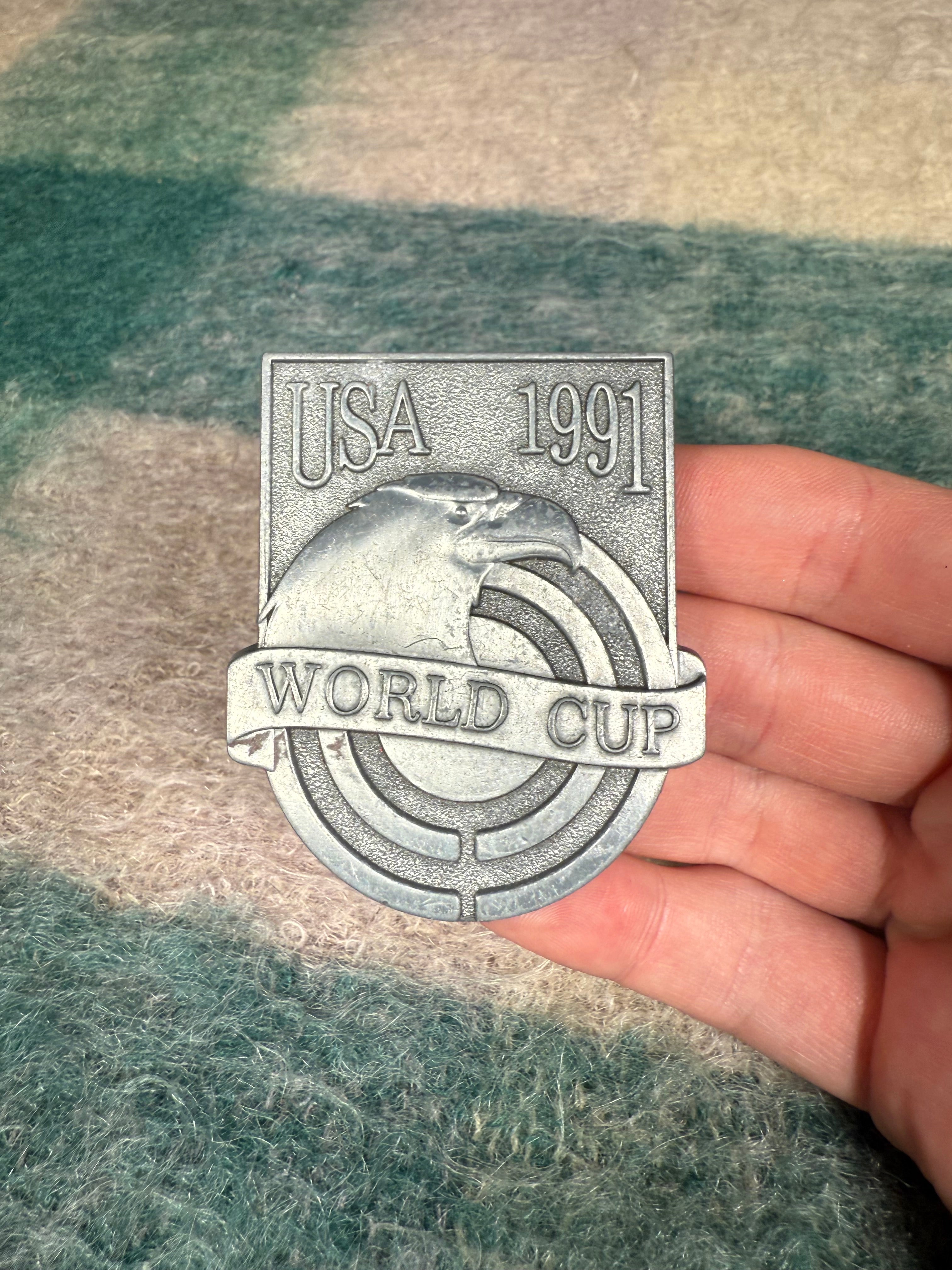 Vintage 1991 World Cup Soccer Belt Buckle