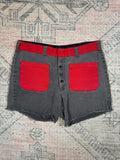 Vintage 70s Custom Red and Black Jean Shorts (36)