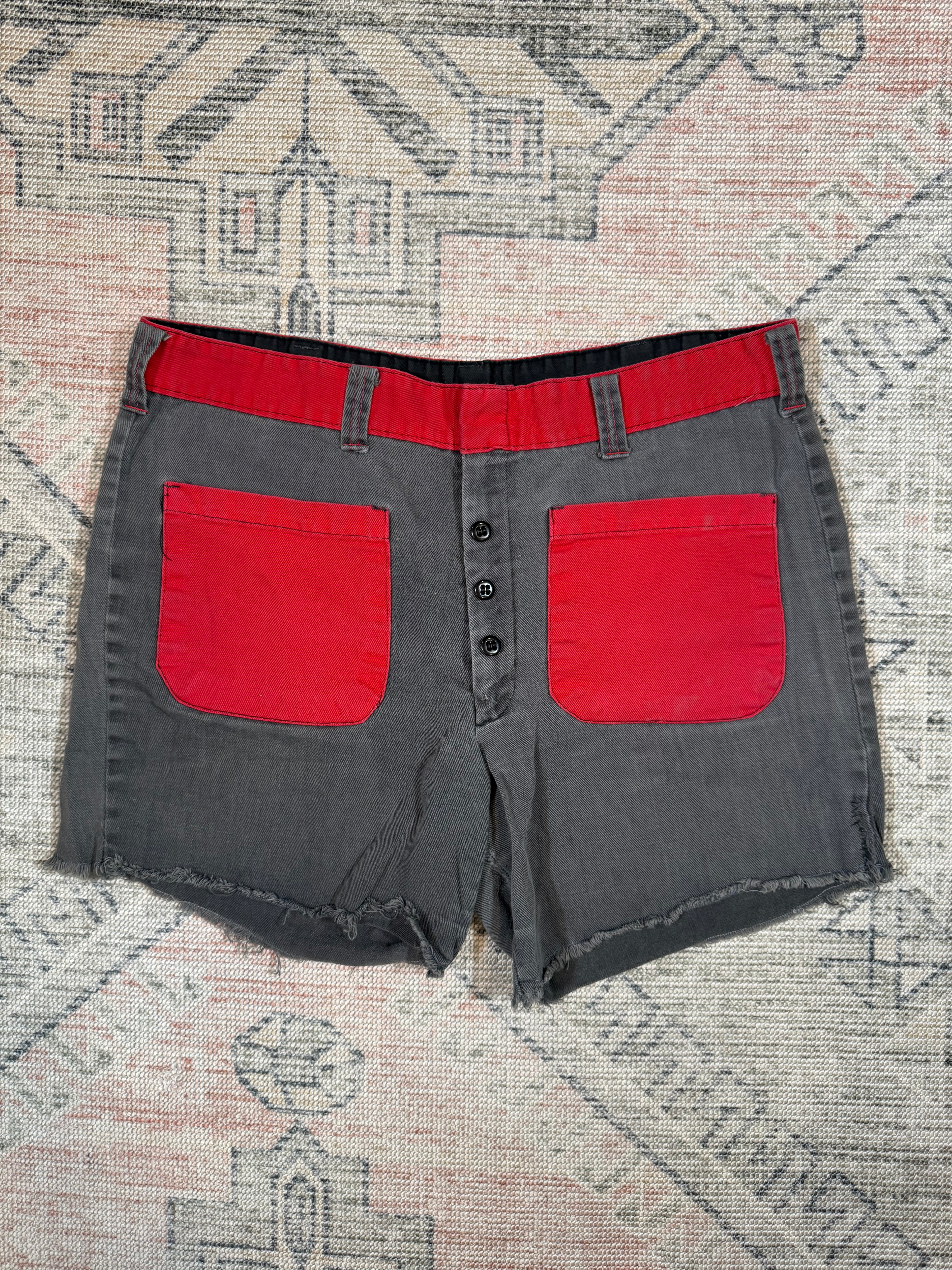 Vintage 70s Custom Red and Black Jean Shorts (36)