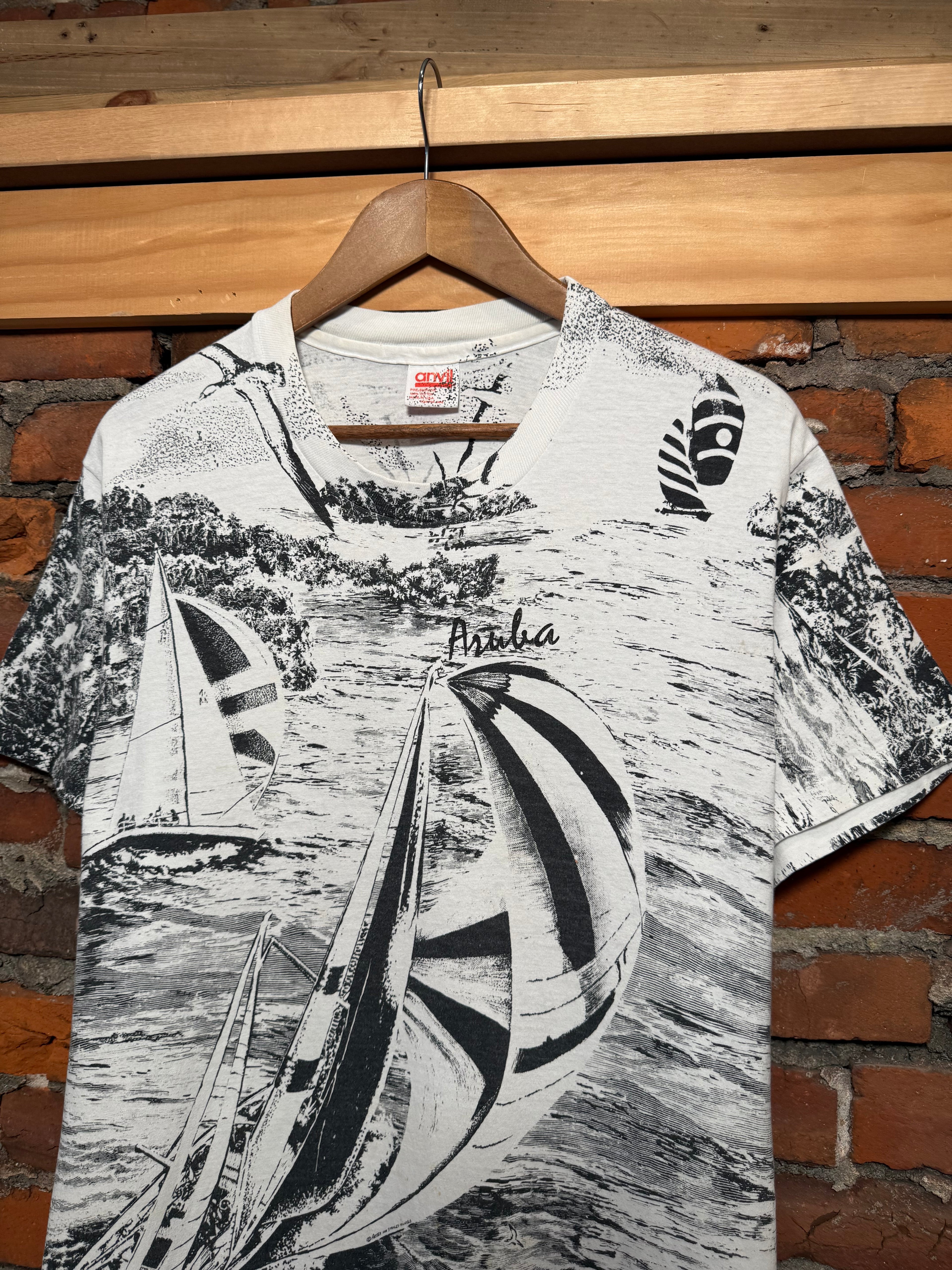 Vintage 90s Aruba All Over Print Tee (M/L)