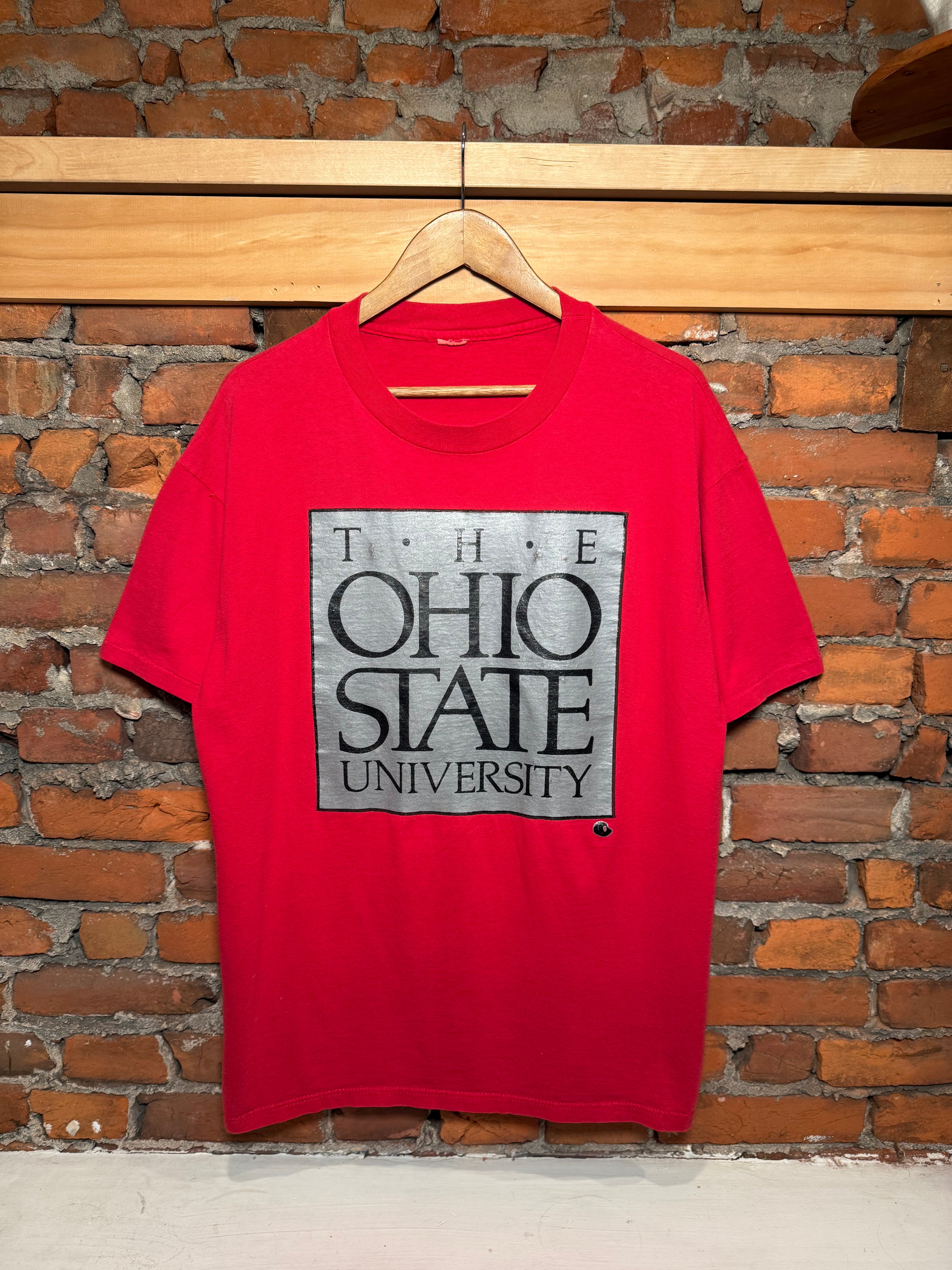 Vintage 90s Ohio State University Silver and Red T-Shirt (XL)