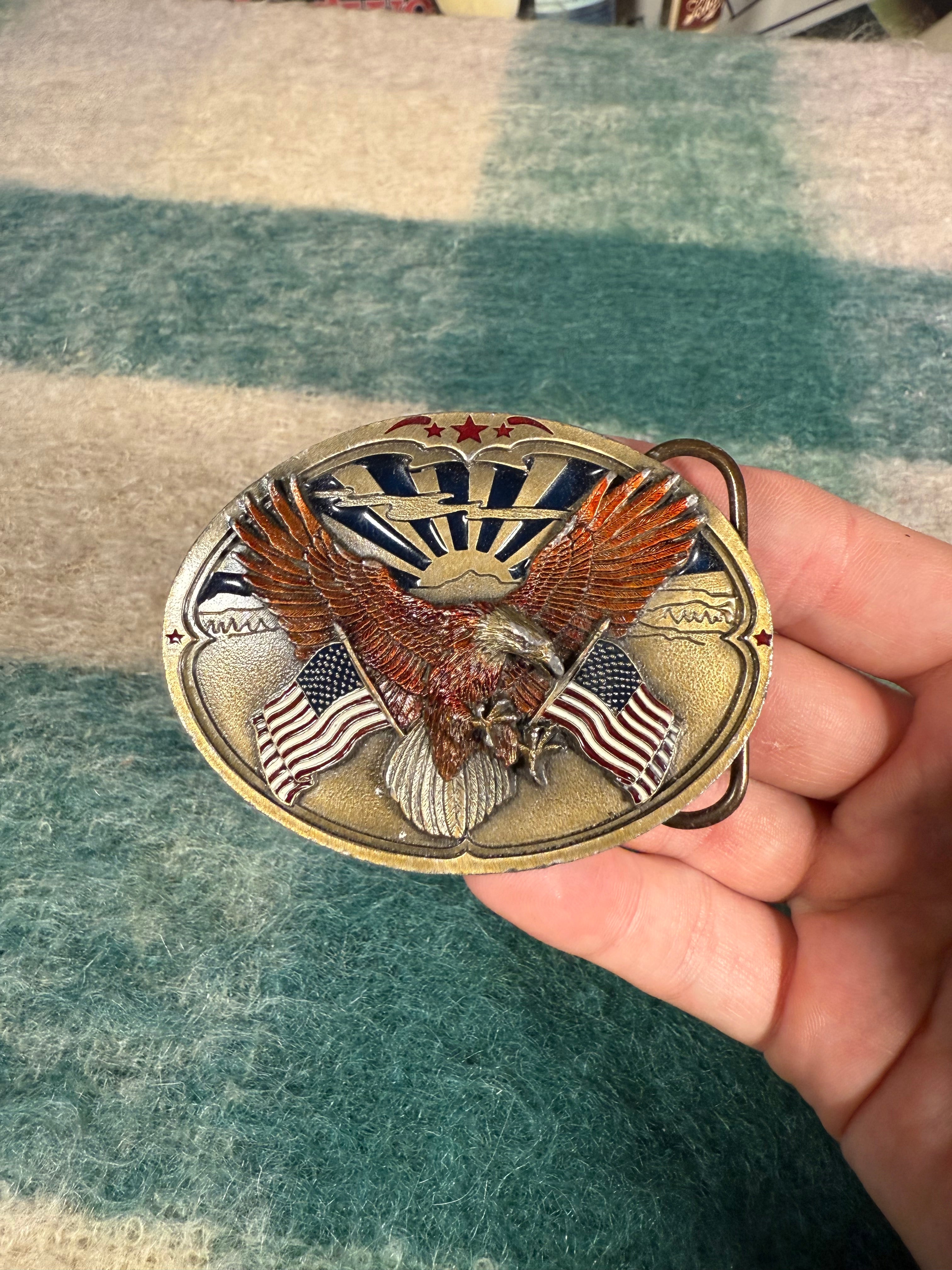 Vintage American Flag Bald Eagle Belt Buckle