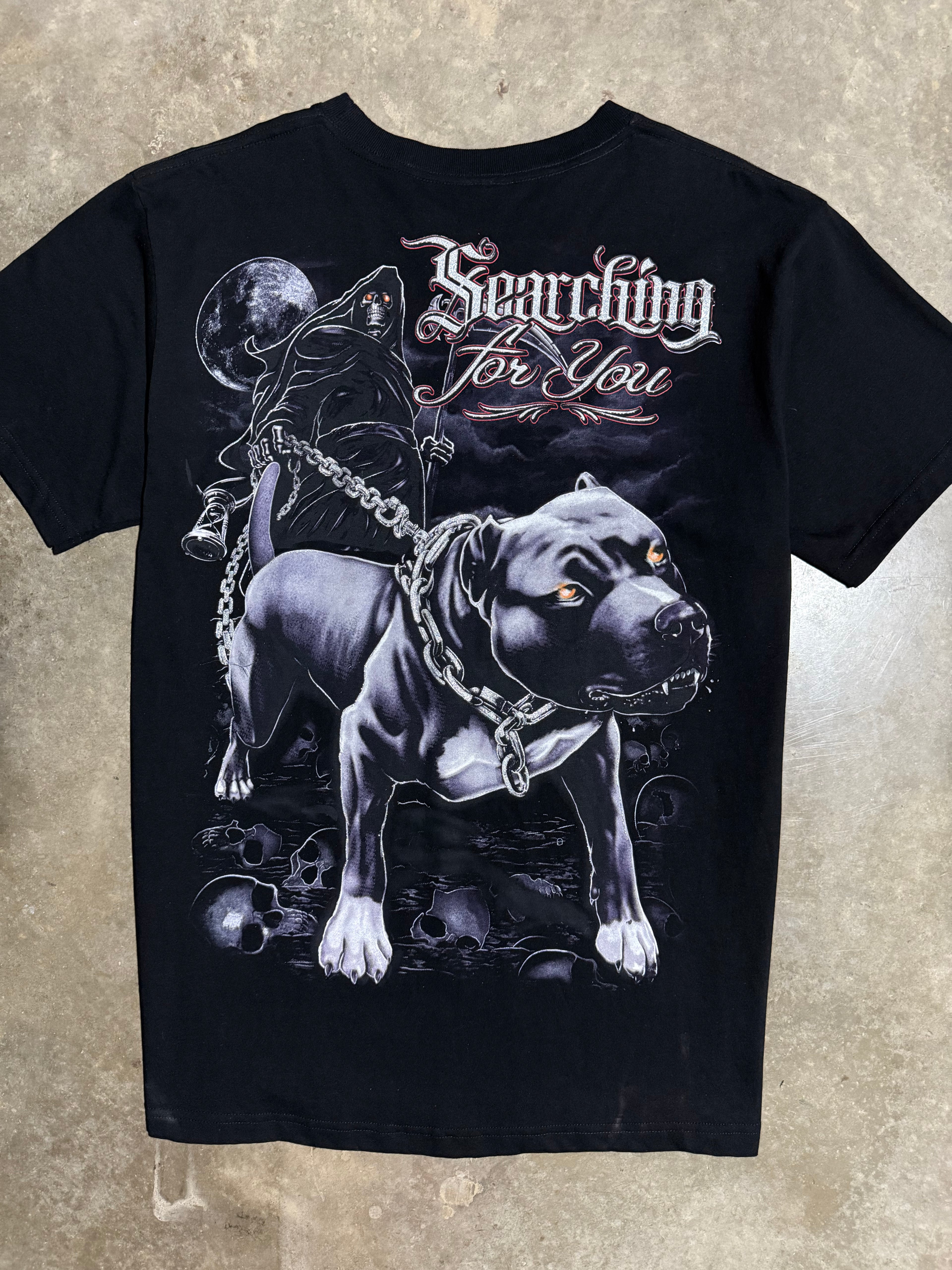 Vintage Y2K Searching For You Grim Reaper Dog T-Shirt (XL)
