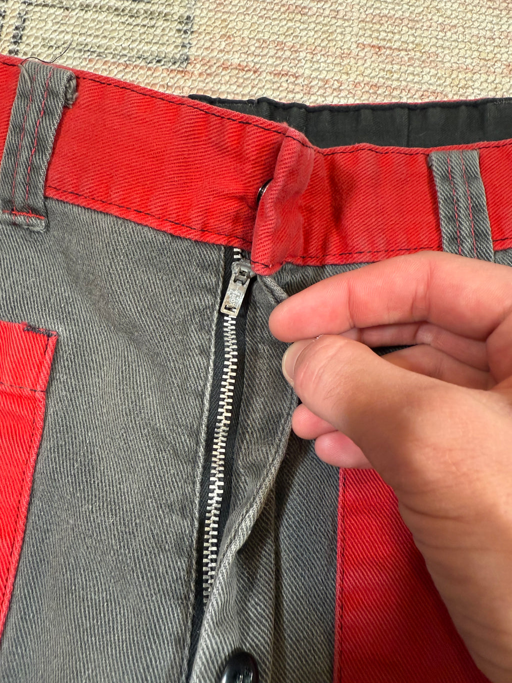 Vintage 70s Custom Red and Black Jean Shorts (36)