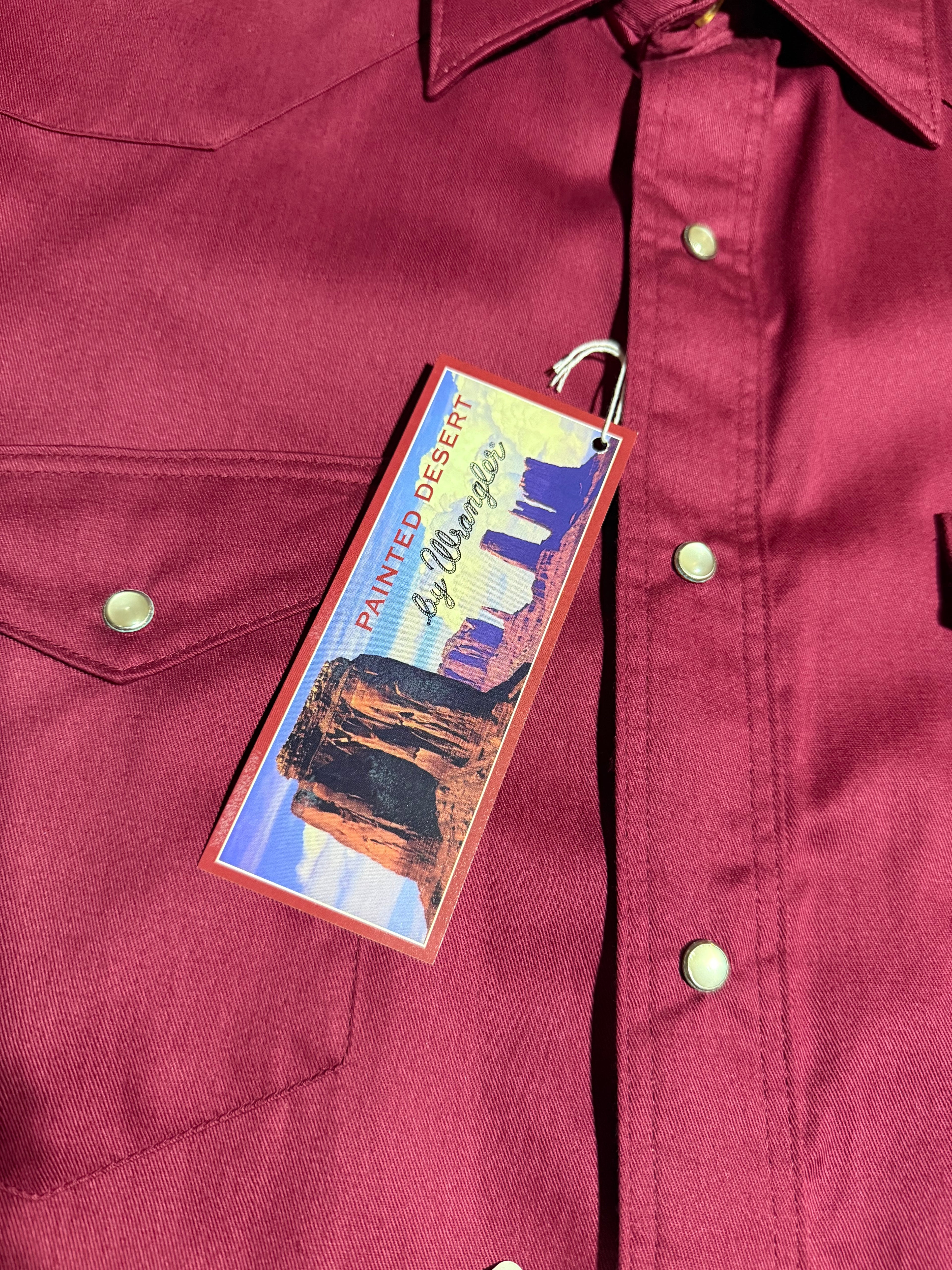 Vintage Wrangler Painted Desert Maroon Pearl Snap Shirt (XL)