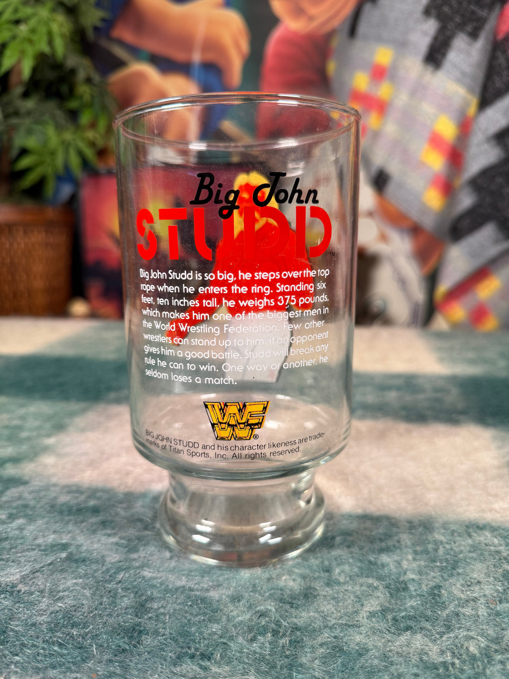 Vintage 1985 WWF Big John Studd Glass