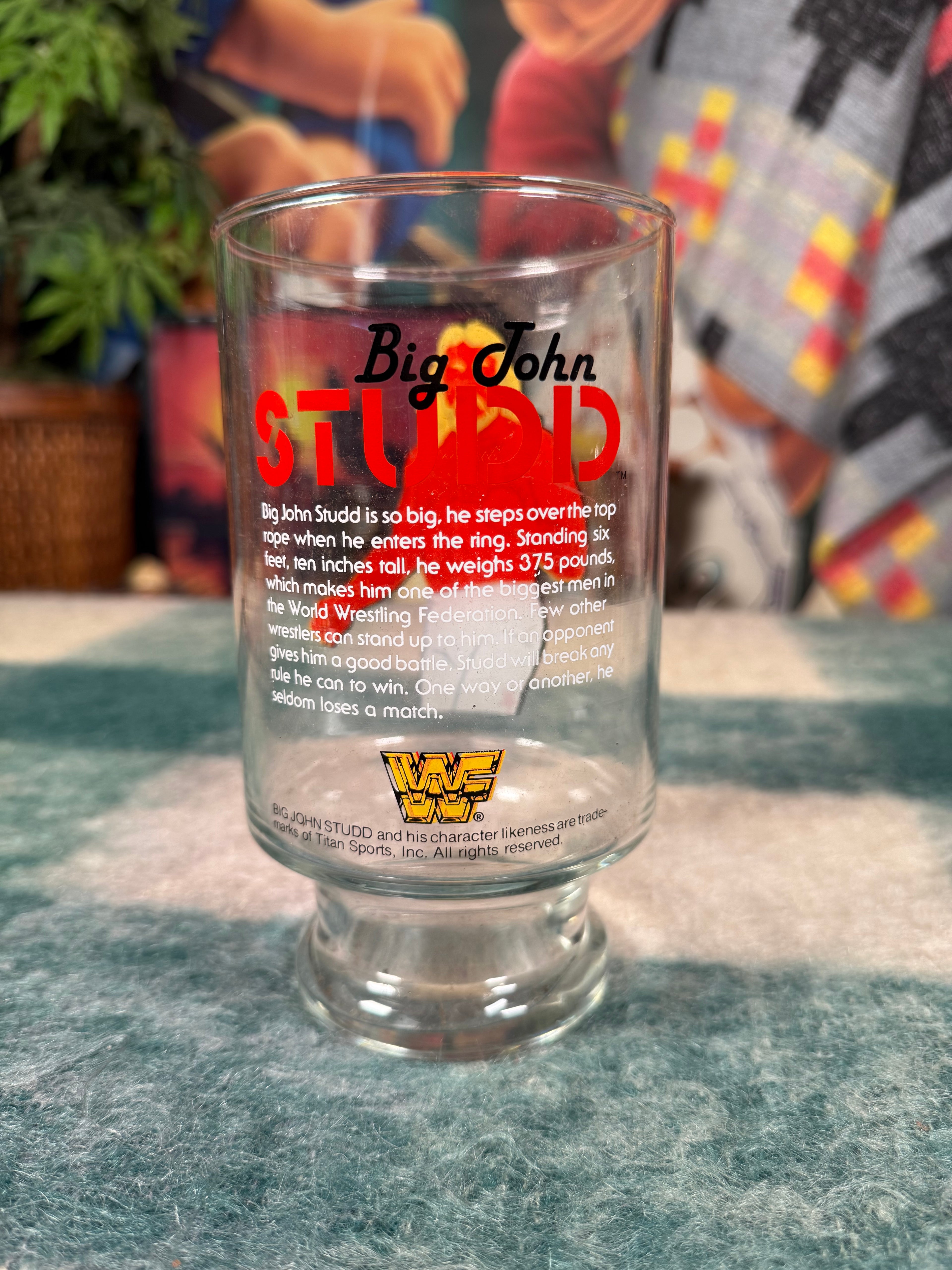 Vintage 1985 WWF Big John Studd Glass