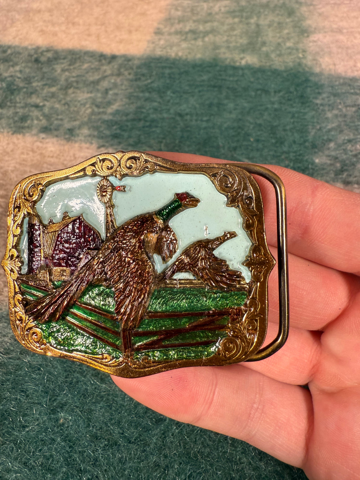 Vintage Pheasants on the Farm Belt Buckle