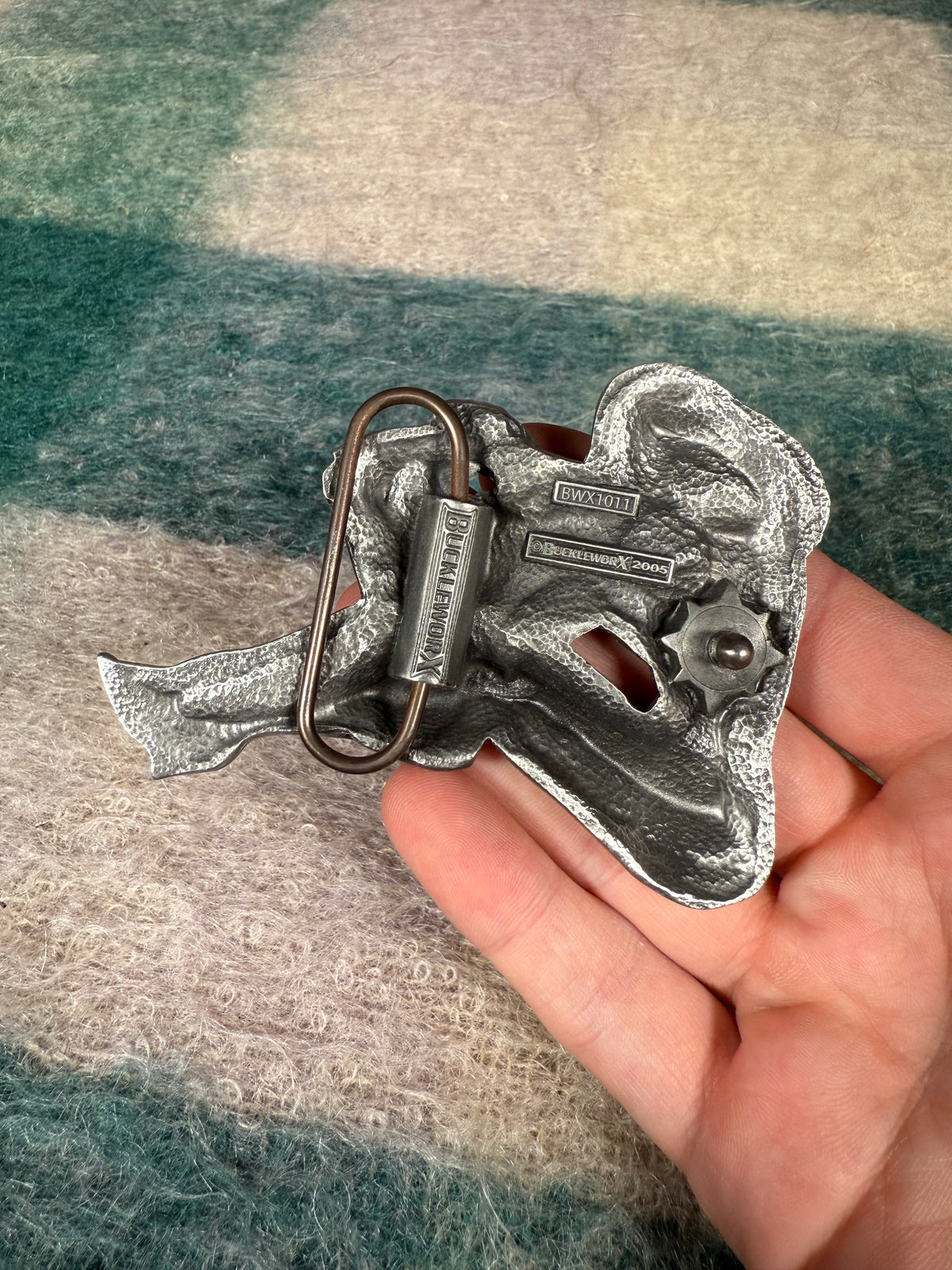 Vintage 2000s Woman and Motorcycle Engine Belt Buckle