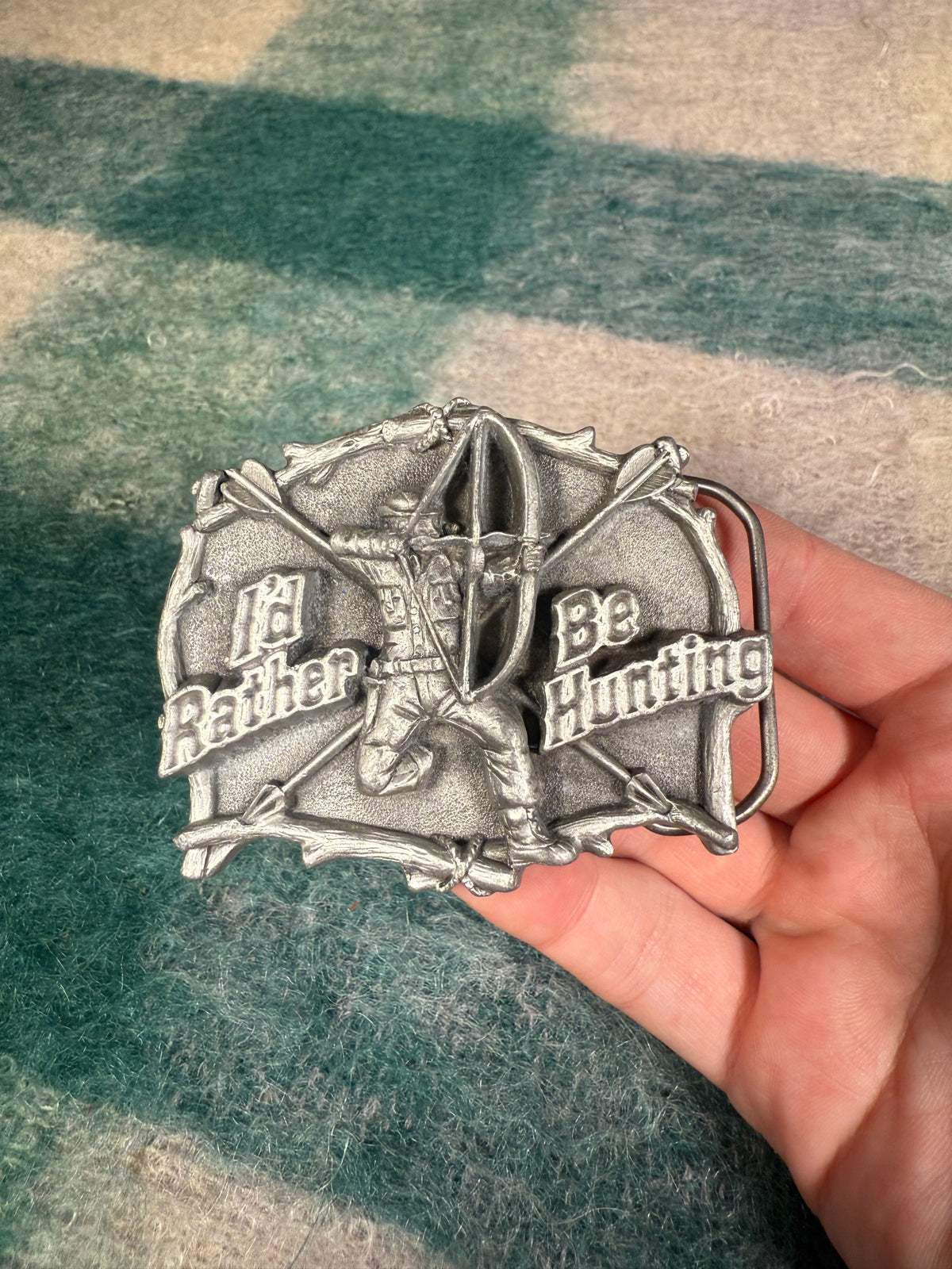 Vintage Id Rather Be Hunting Belt Buckle