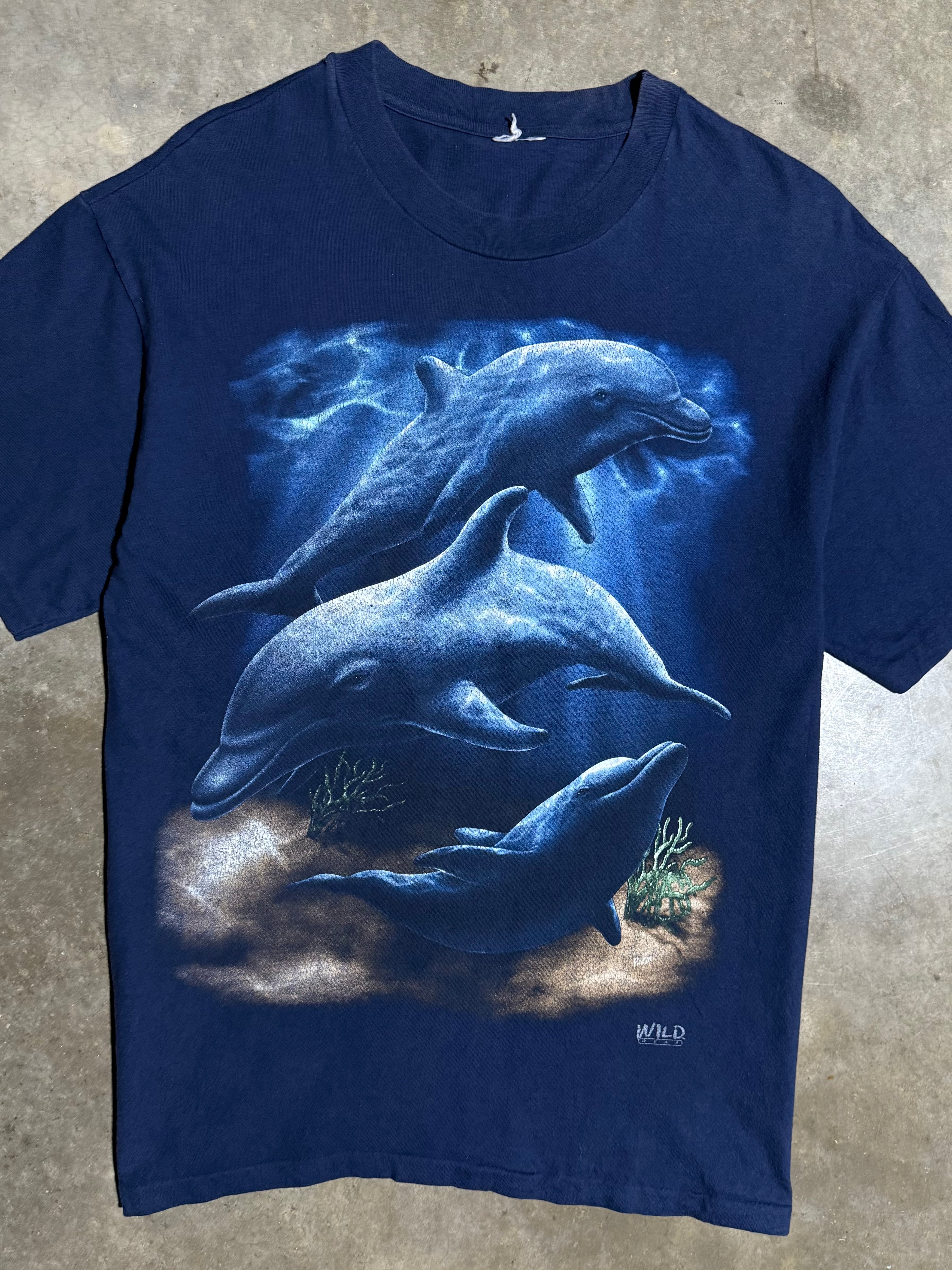 Vintage Dolphins Big Print Shirt (L)