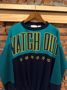 Vintage 80s Watch Out Puffy Print Sweatshirt (WM)
