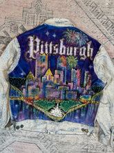 Load image into Gallery viewer, Vintage 1992 Pittsburgh Bedazzled Hand Painted Lee Jean Jacket (M)
