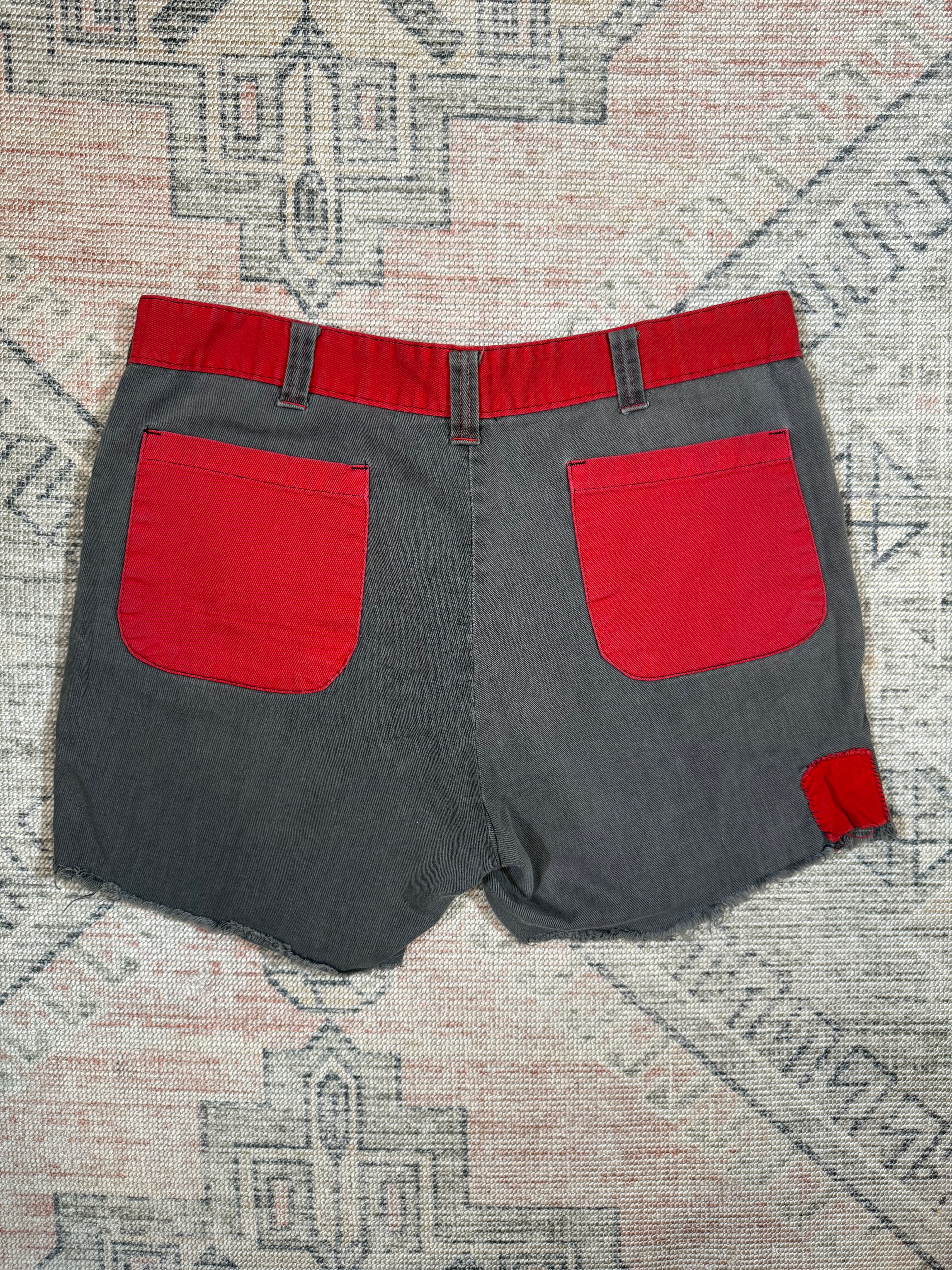 Vintage 70s Custom Red and Black Jean Shorts (36)