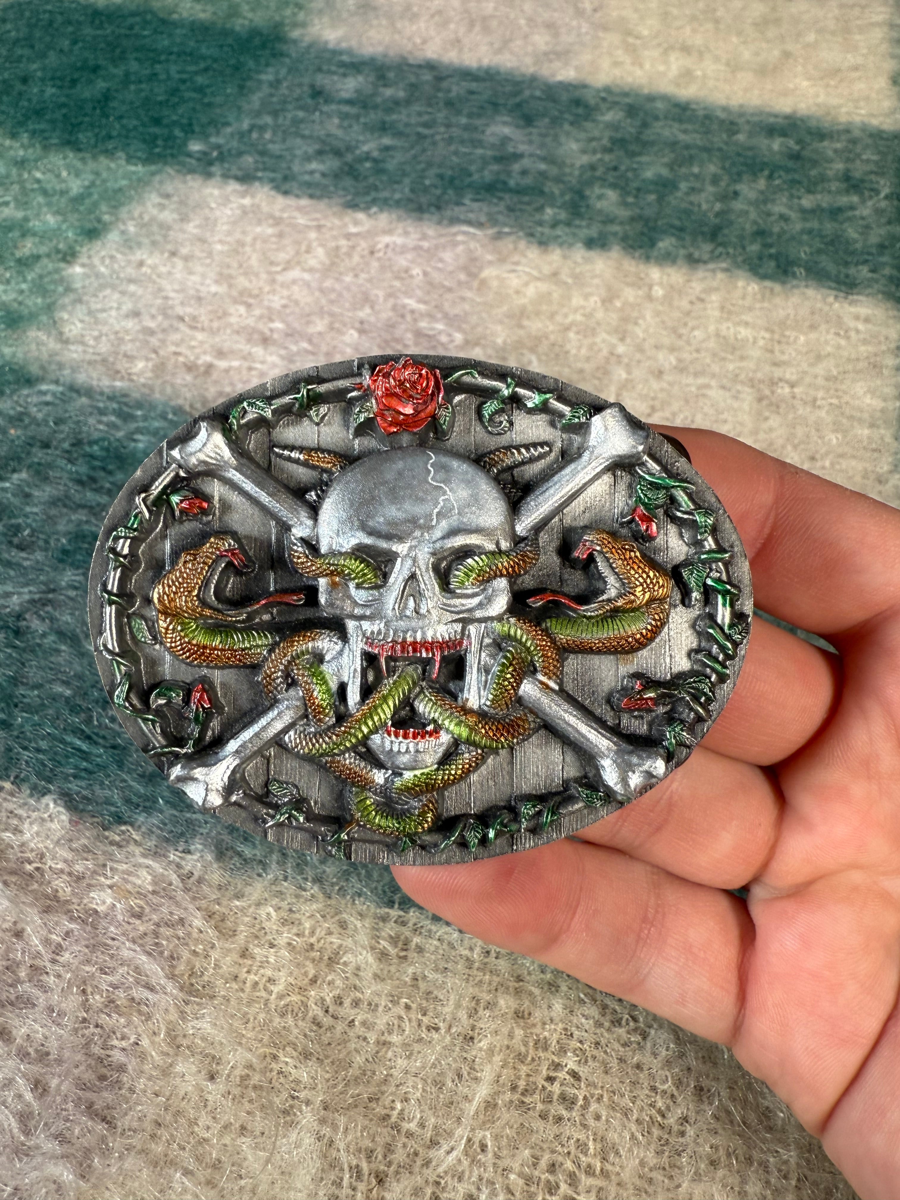 Vintage Skull and Snakes Belt Buckle