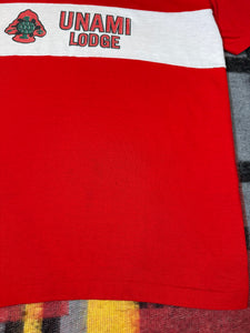 True Vintage Unami Lodge Red and White Tee (L)