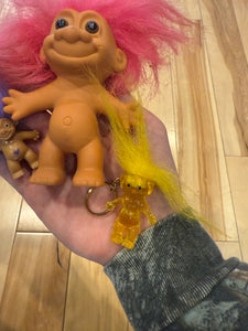 Lot of 3 Vintage Trolls - 1 Keychain and 2 Dolls