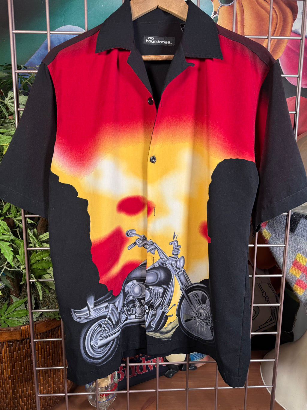 Y2K No Boundaries Sunset Motorcycle Button Up Shirt (S)