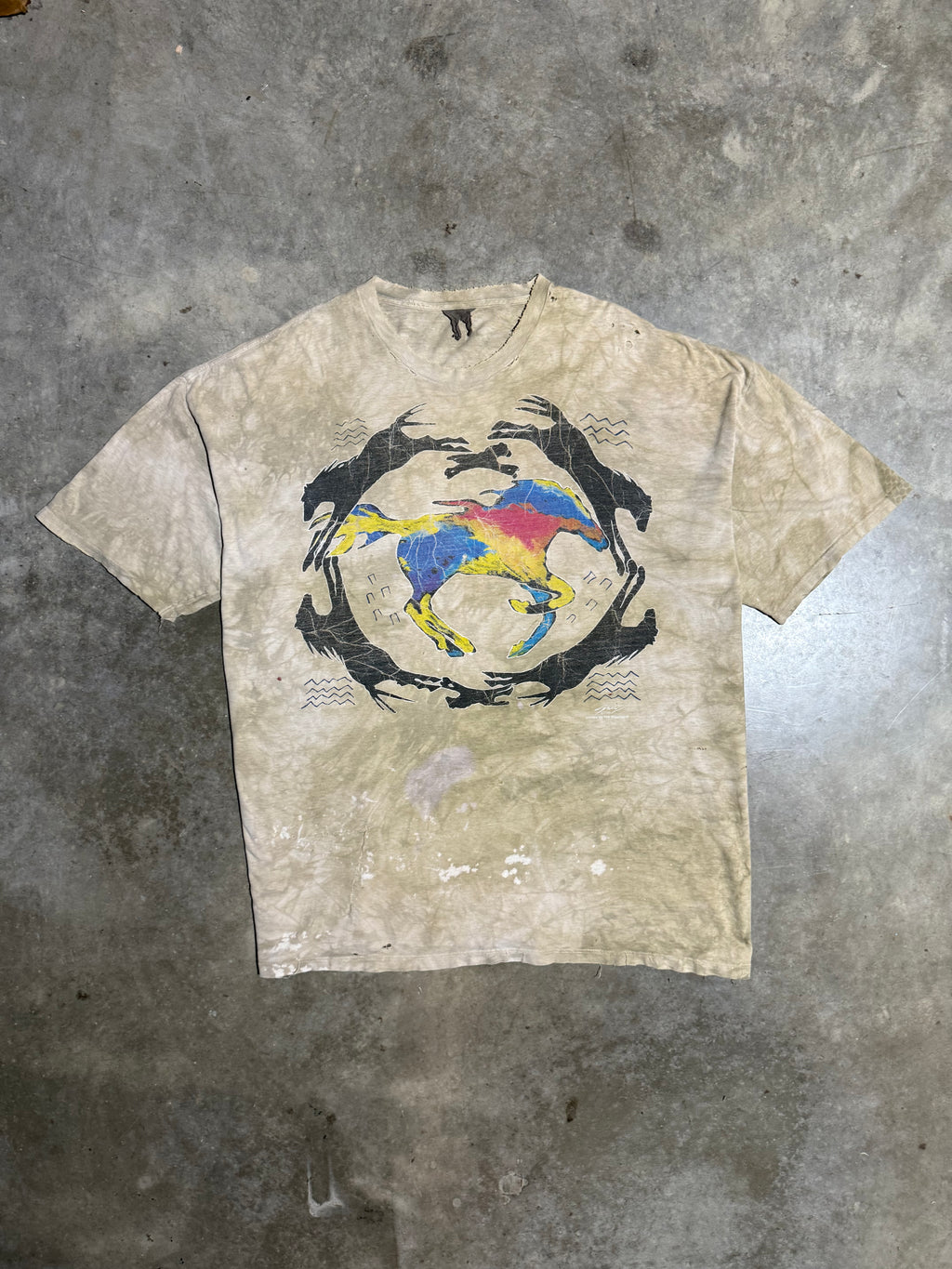 Vintage 90s Running Horse Dyed Distressed T-Shirt (2XL)