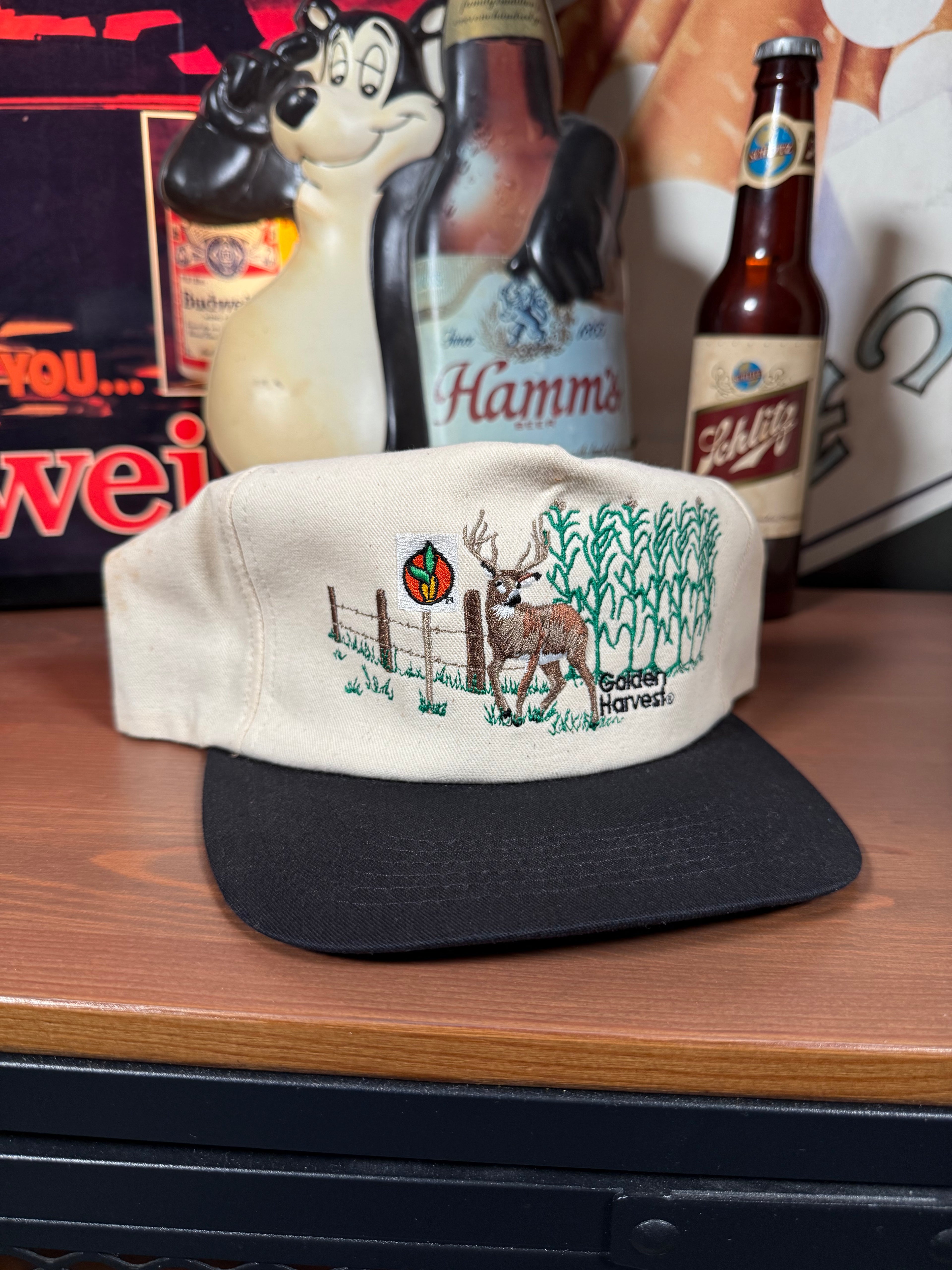 Vintage Golden Harvest Seed Deer K Products Snapback Hat (Flaws)