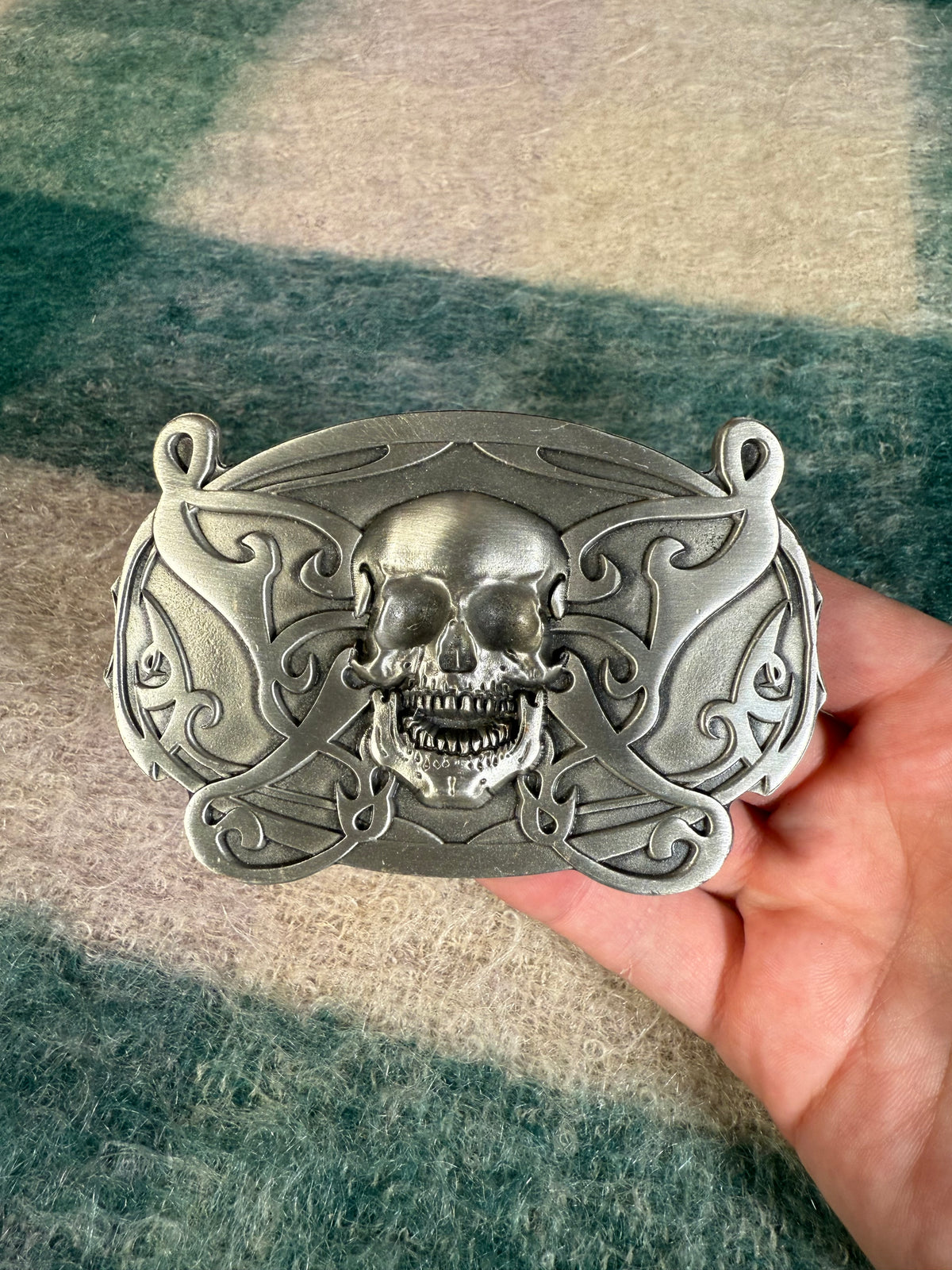 Vintage 2000s Skull Butterfly No Color Belt Buckle