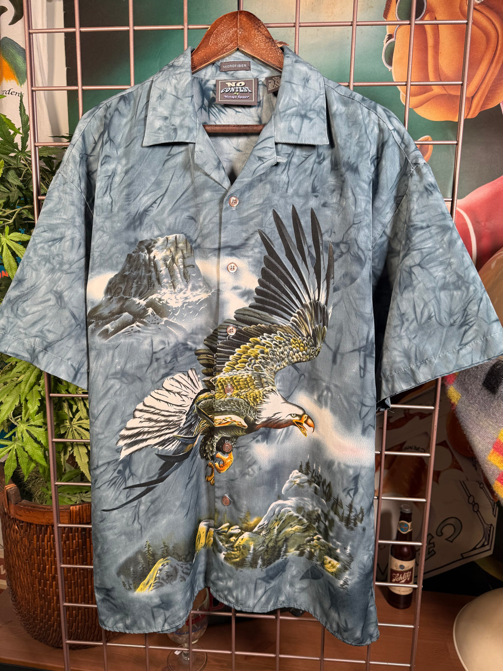 Y2K All Over Print Eagle Button Up Shirt (L)
