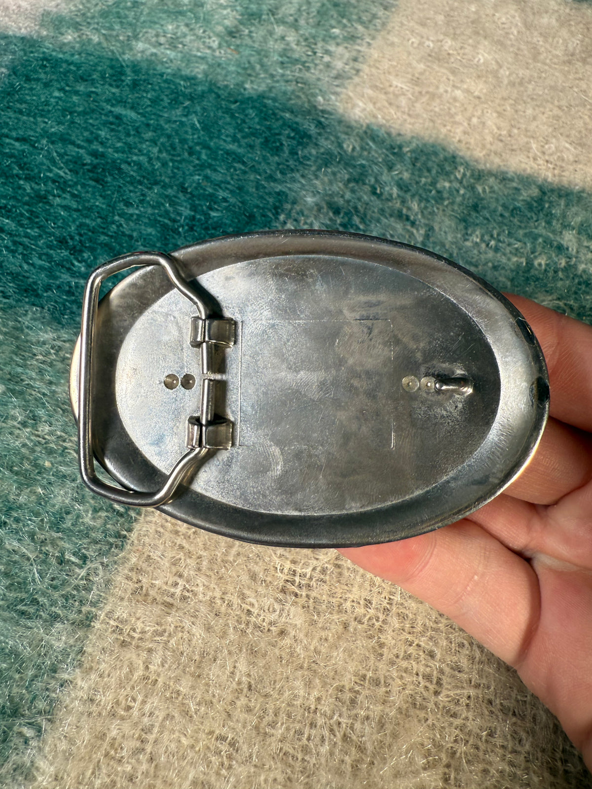 Vintage White Tractor Belt Buckle