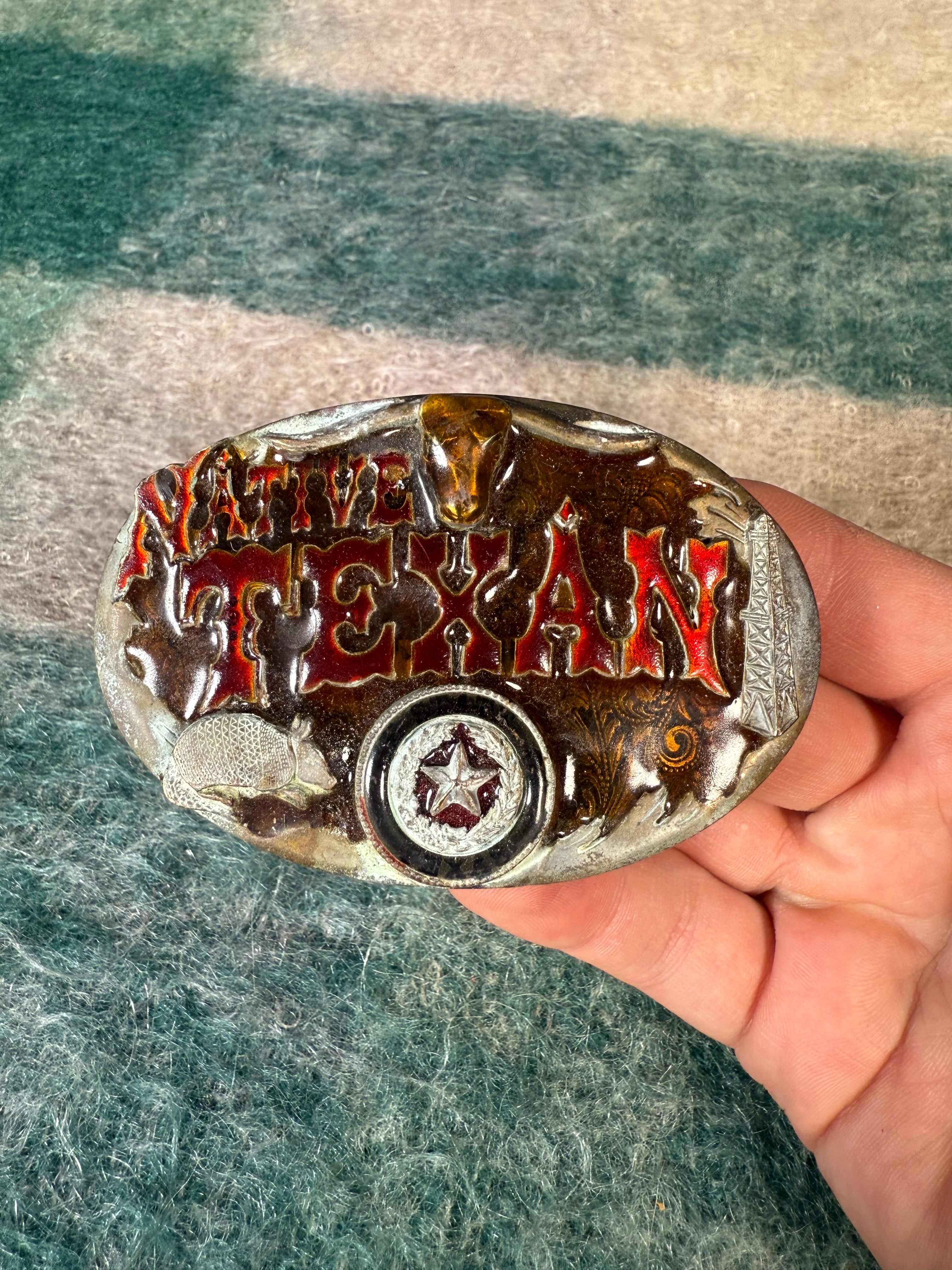 Vintage Native Texan Colorful Belt Buckle