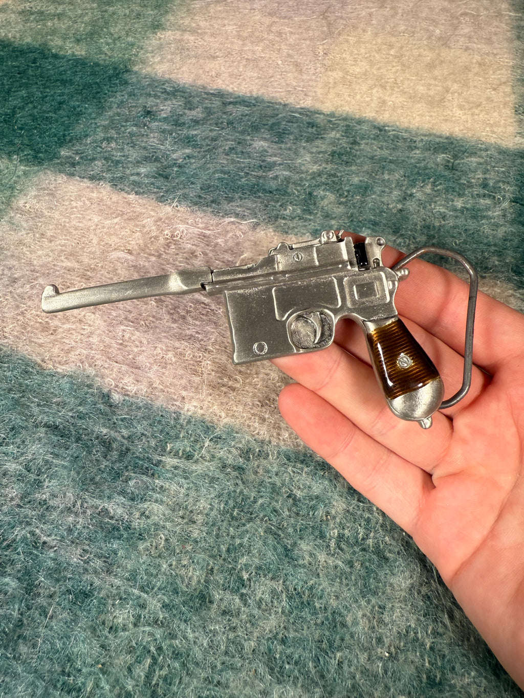 Vintage Broomhandle Pistol Belt Buckle
