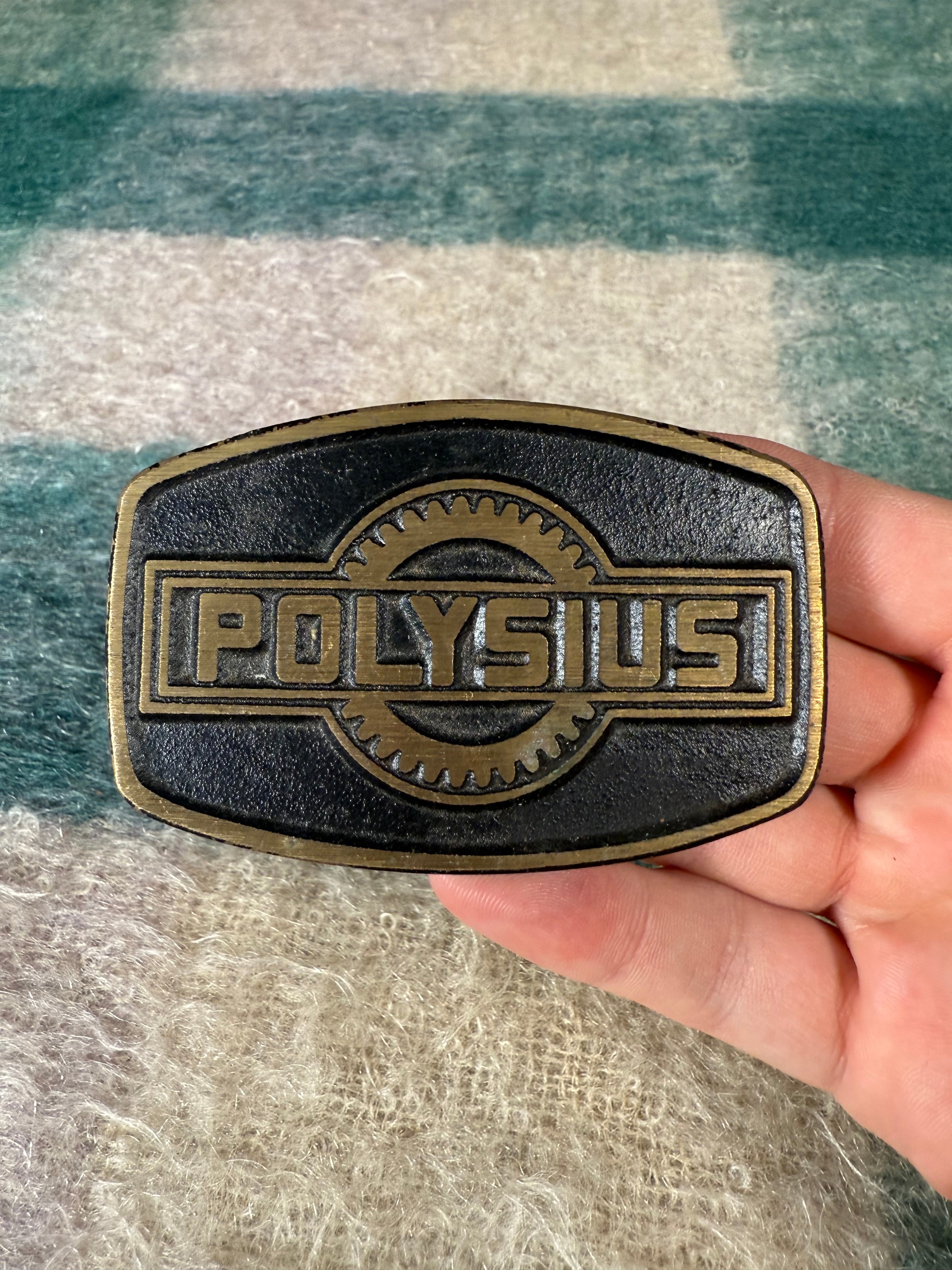 Vintage 70s Polysius Plant and Machine Company Brass Belt Buckle