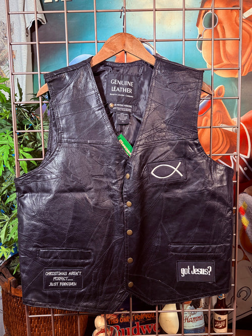 Jesus Forever Leather Biker Vest(XL)