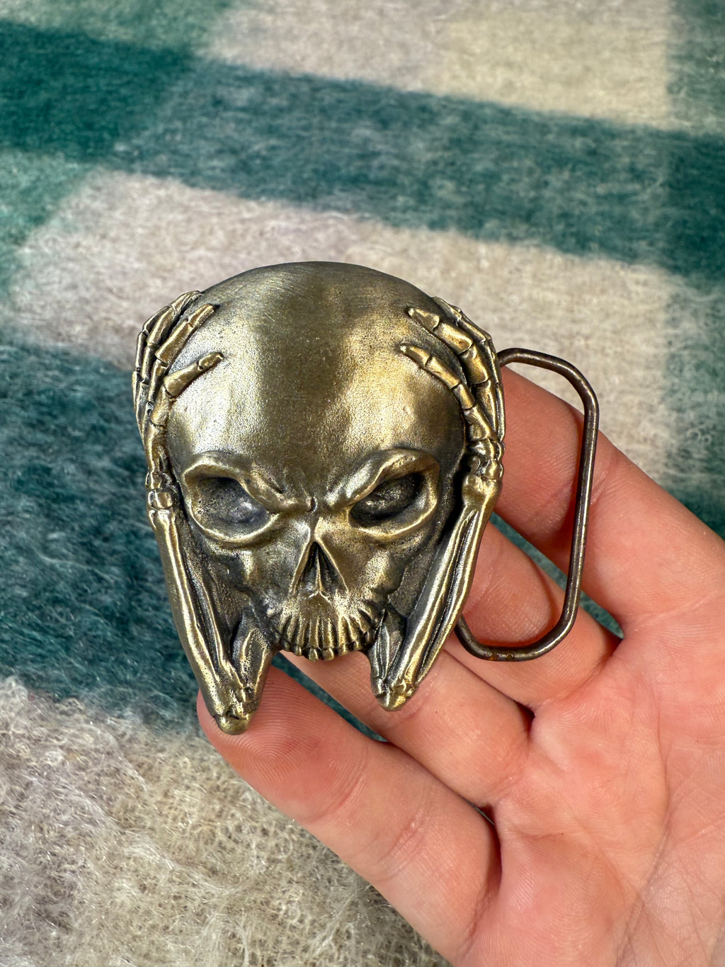 Vintage 2000 Skeleton Grabbing Head Belt Buckle