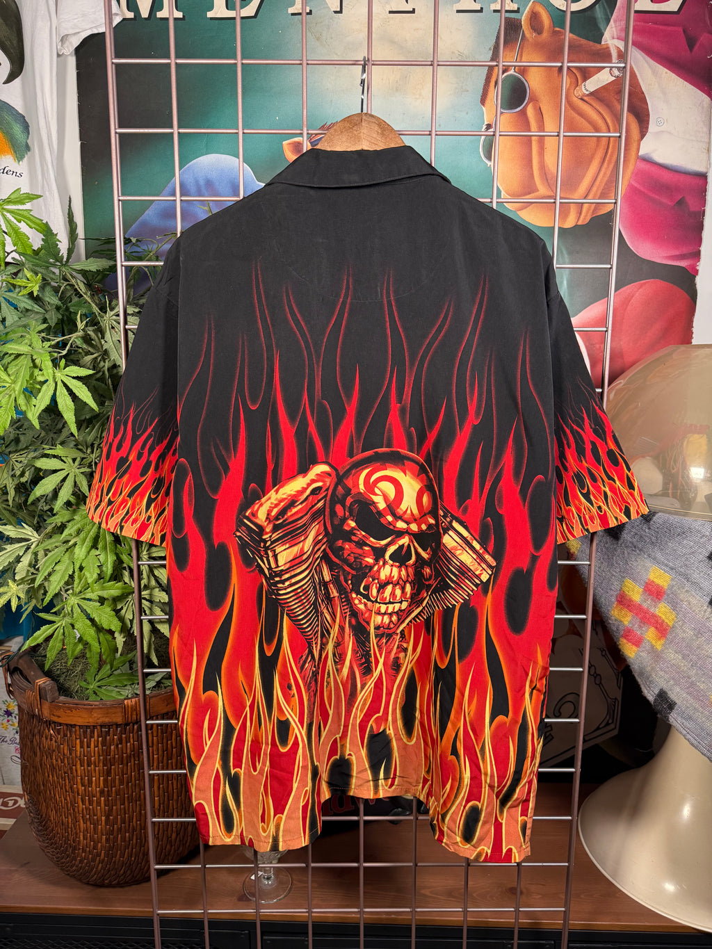Vintage Dragonfly Clothing Co Flaming Skull Motorcycle Shirt (XL)