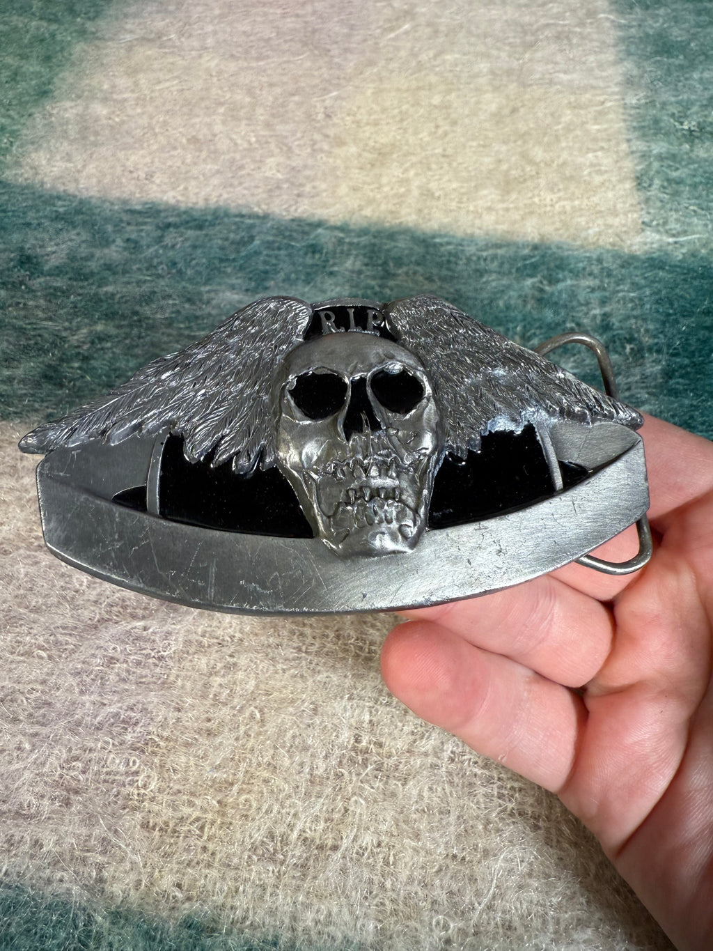 Vintage Winged Skull RIP Belt Buckle