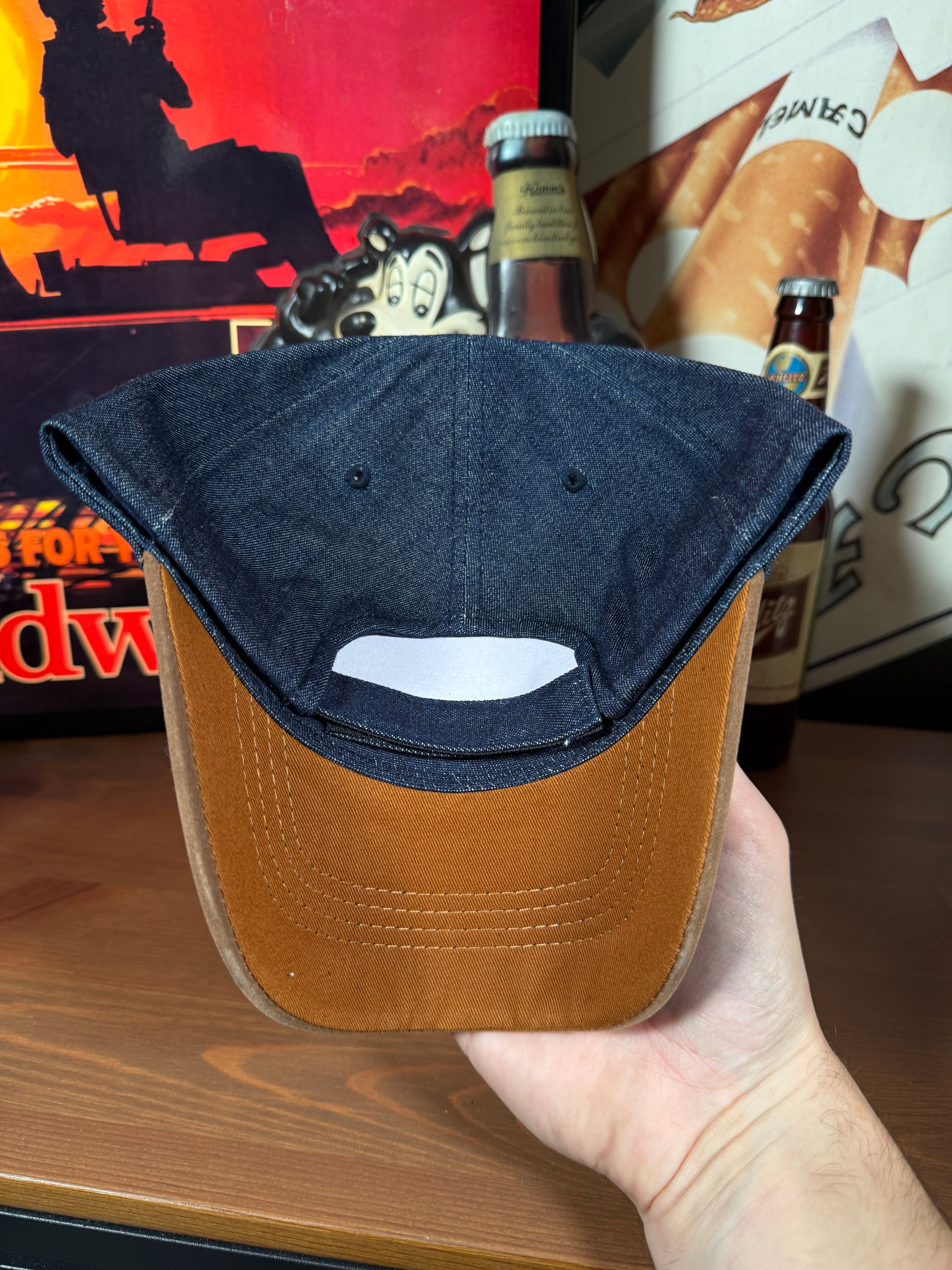 2000s Crows Seed Denim and Suede Hat