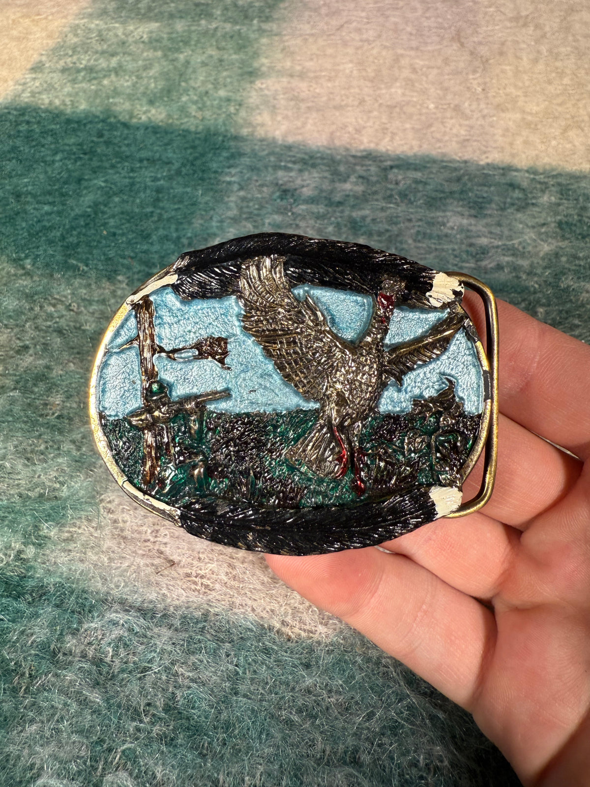 Vintage Pheasant Hunting Colorful Belt Buckle
