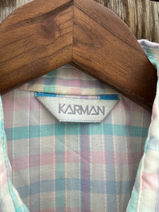 Vintage Karman Womens Pink and Blue Western Shirt (WM)
