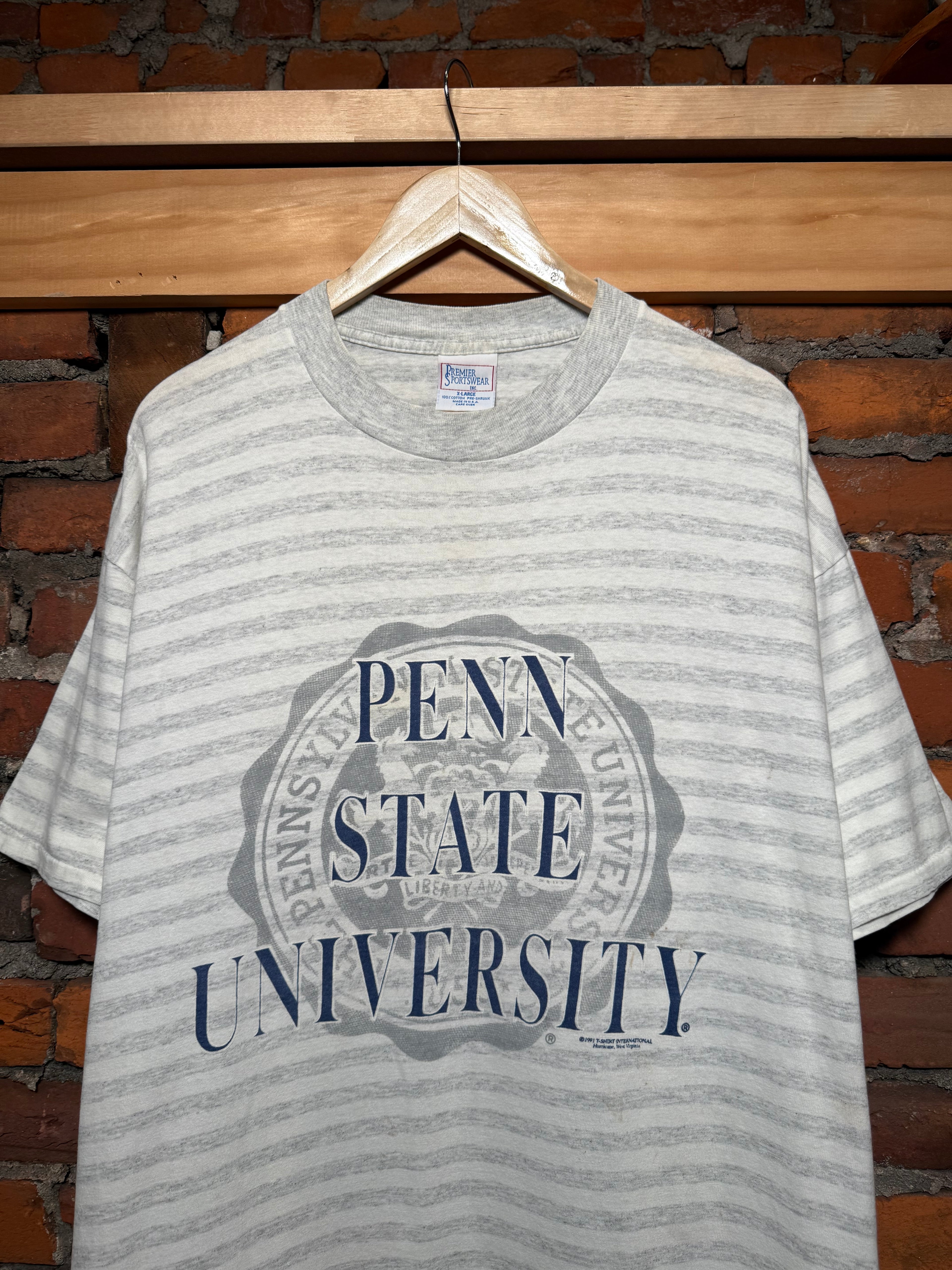 Vintage 90s Penn State Striped T-Shirt (XL)