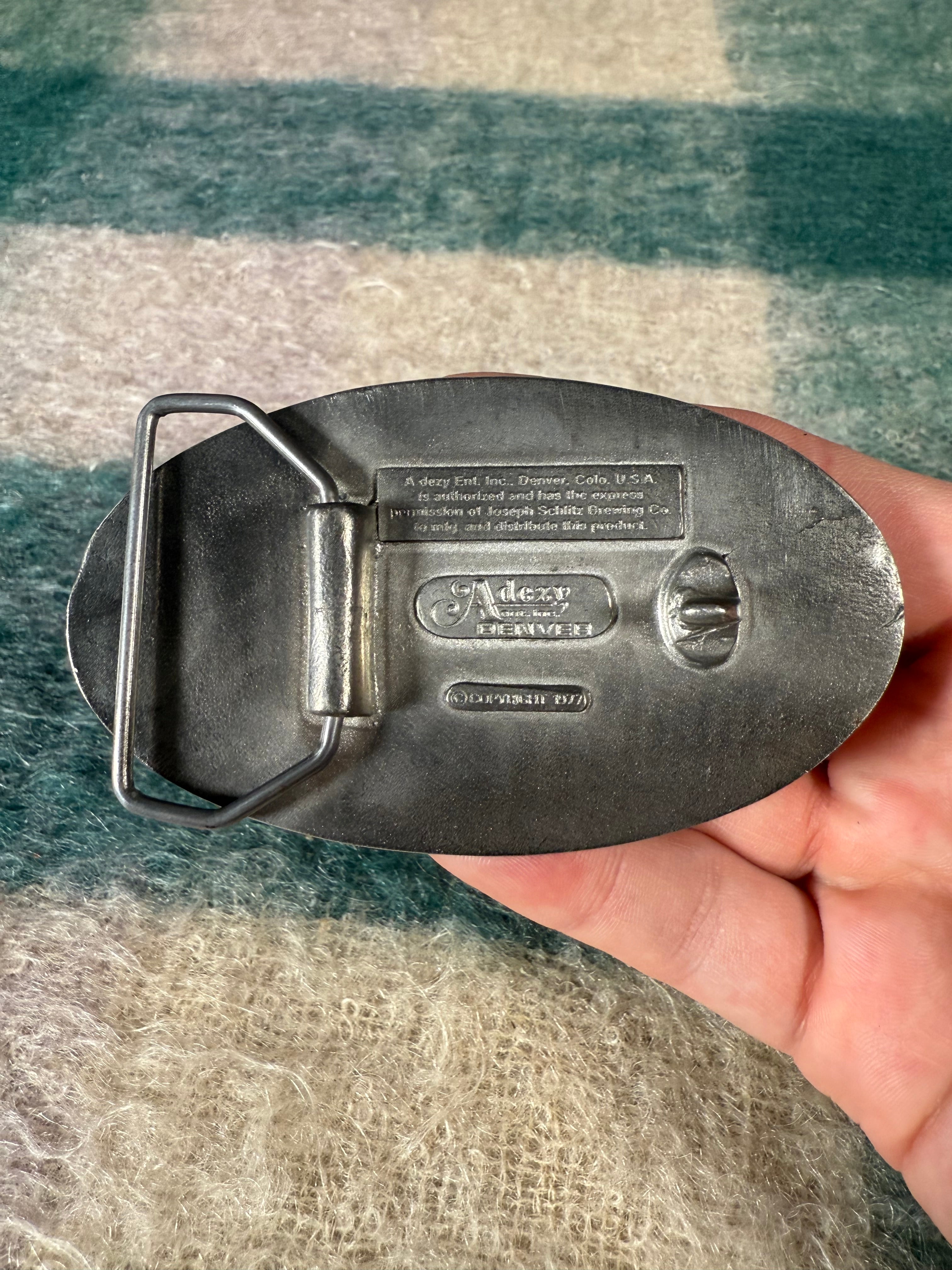 Vintage 1977 Schlitz Beer 3D Belt Buckle