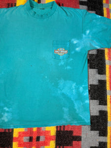Vintage Distressed 90s Harley Davidson Teal Pocket Tee (XL)