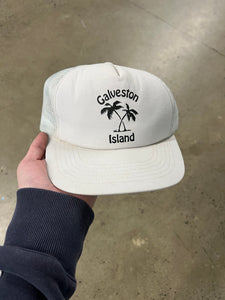 Vintage Galveston Island White Trucker Hat