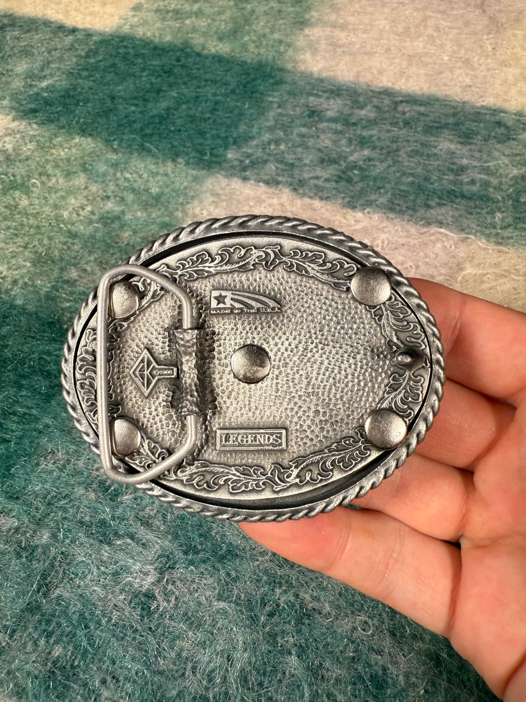 Vintage Black and Silver Wolf Pattern Belt Buckle
