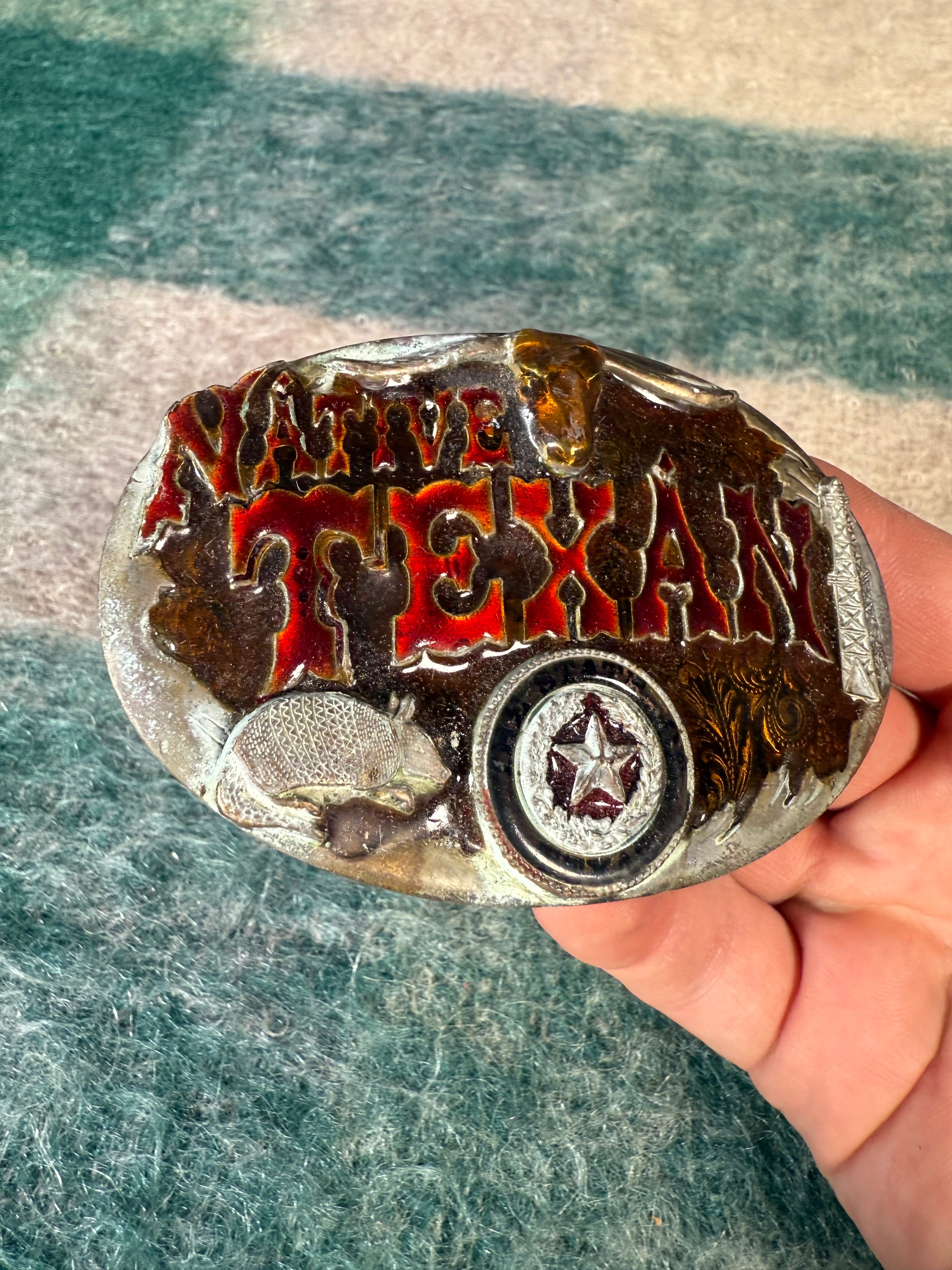 Vintage Native Texan Colorful Belt Buckle