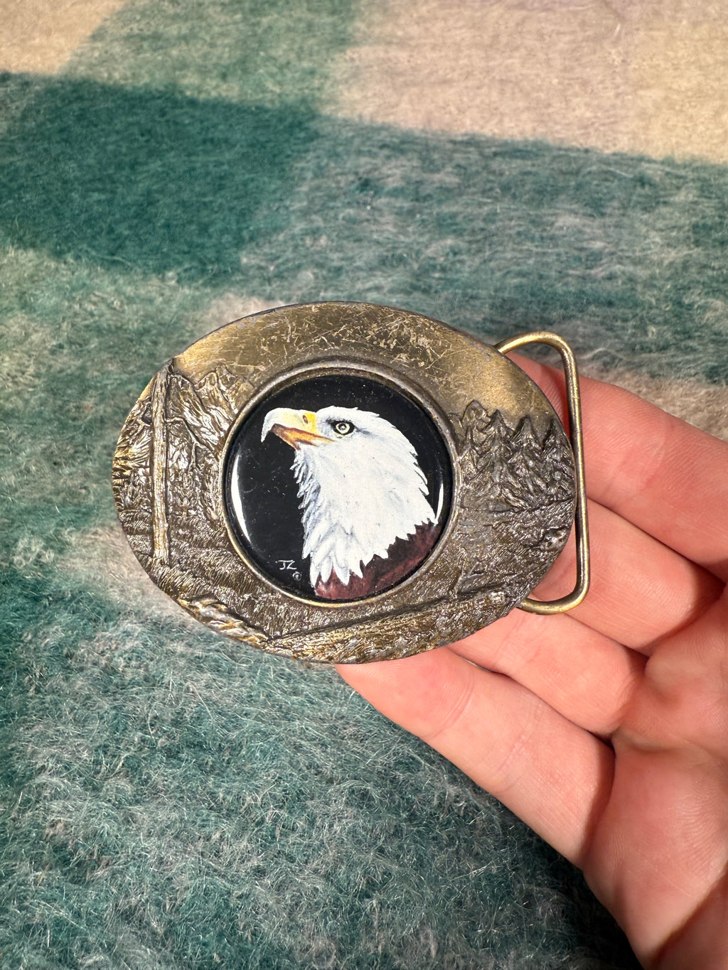 Vintage Bald Eagle Circle Belt Buckle