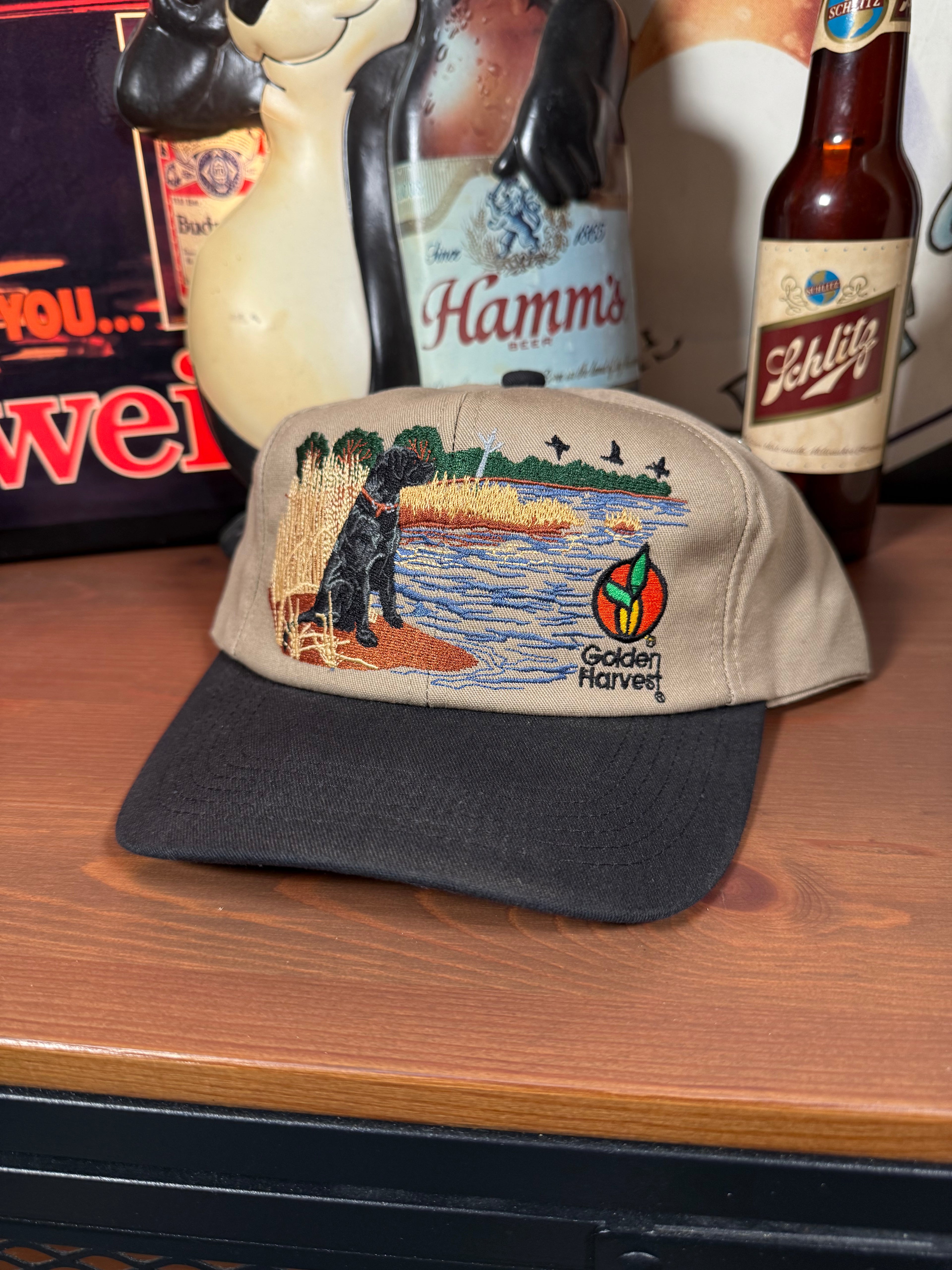 Vintage Golden Harvest Black Lab K Products Snapback Hat