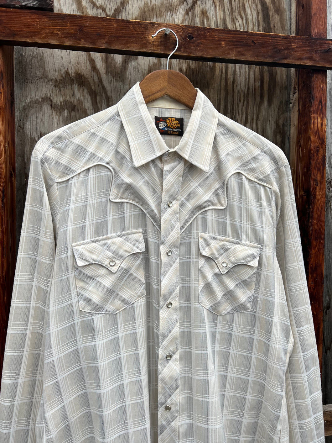 Vintage Kenny Roger Grey/White Pearl Snap Western Shirt (L/XL)