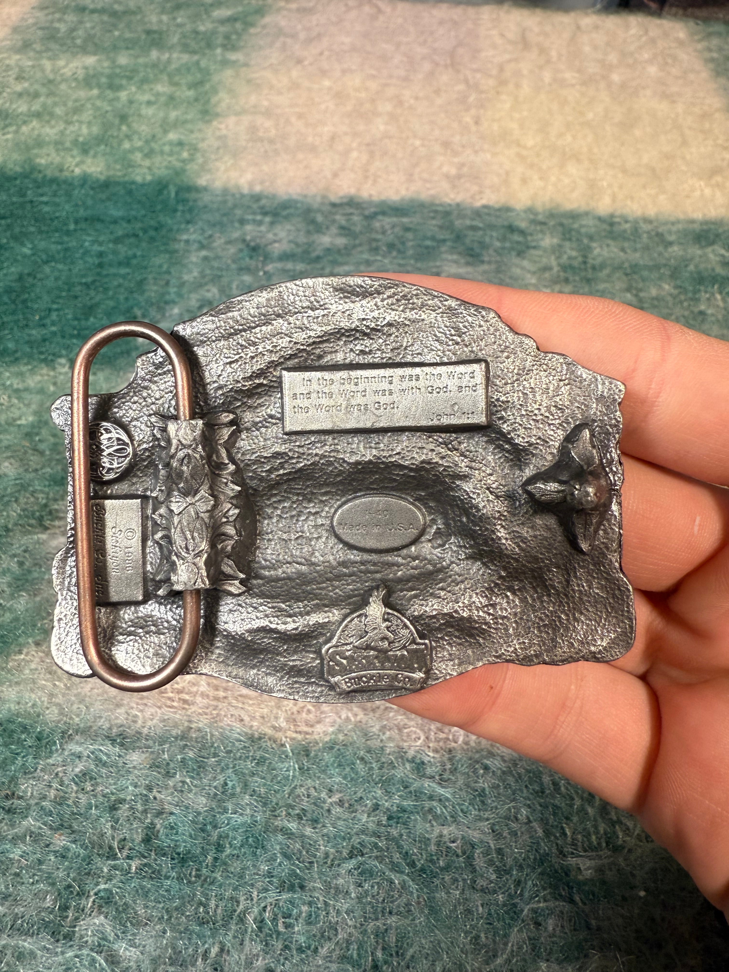 Vintage 80s The Word Of God Is Living and Powerful Belt Buckle
